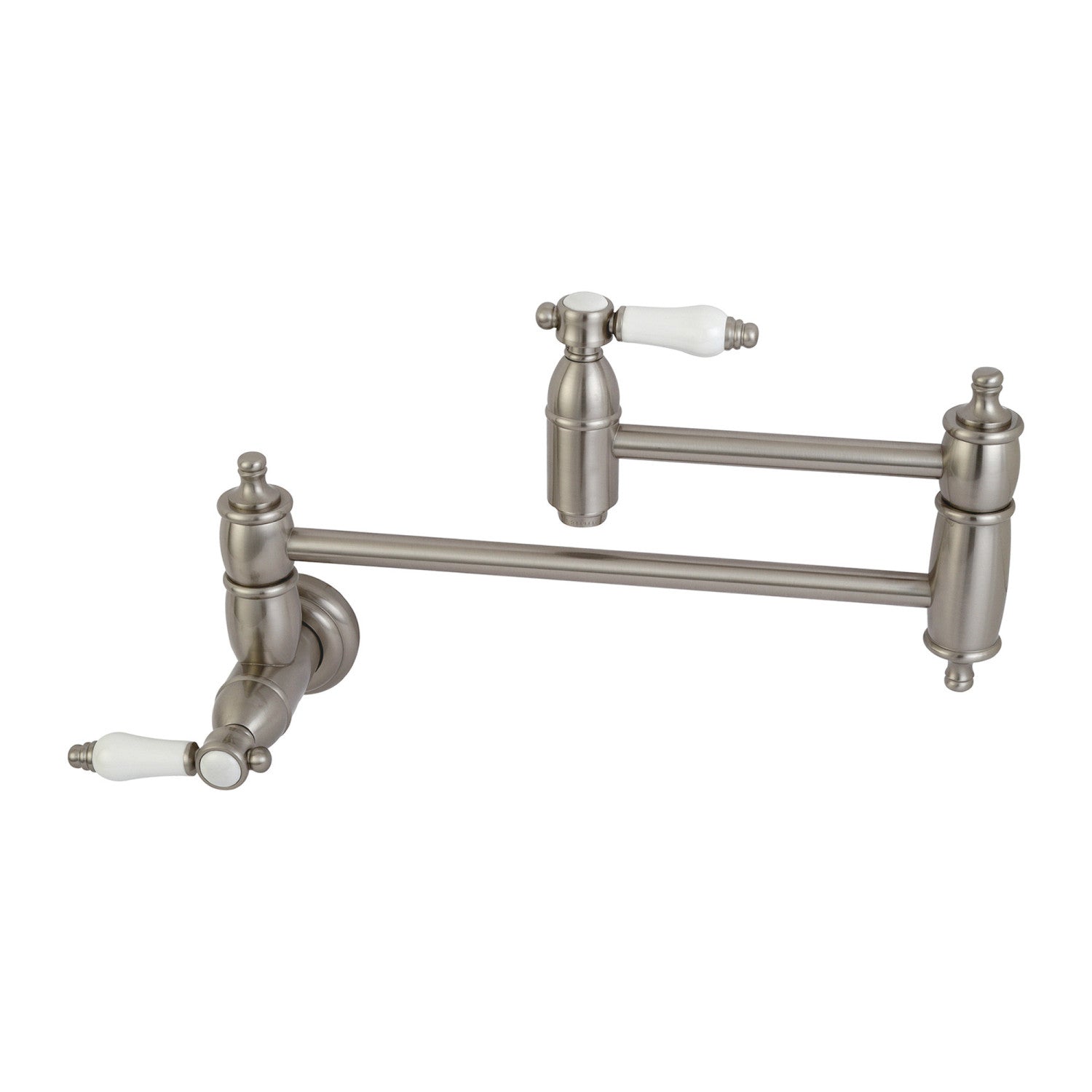 Kingston Heirloom KS3108BPL - Bel-Air Two-Handle 1-Hole Wall Mount Pot Filler Faucet, Brushed Nickel