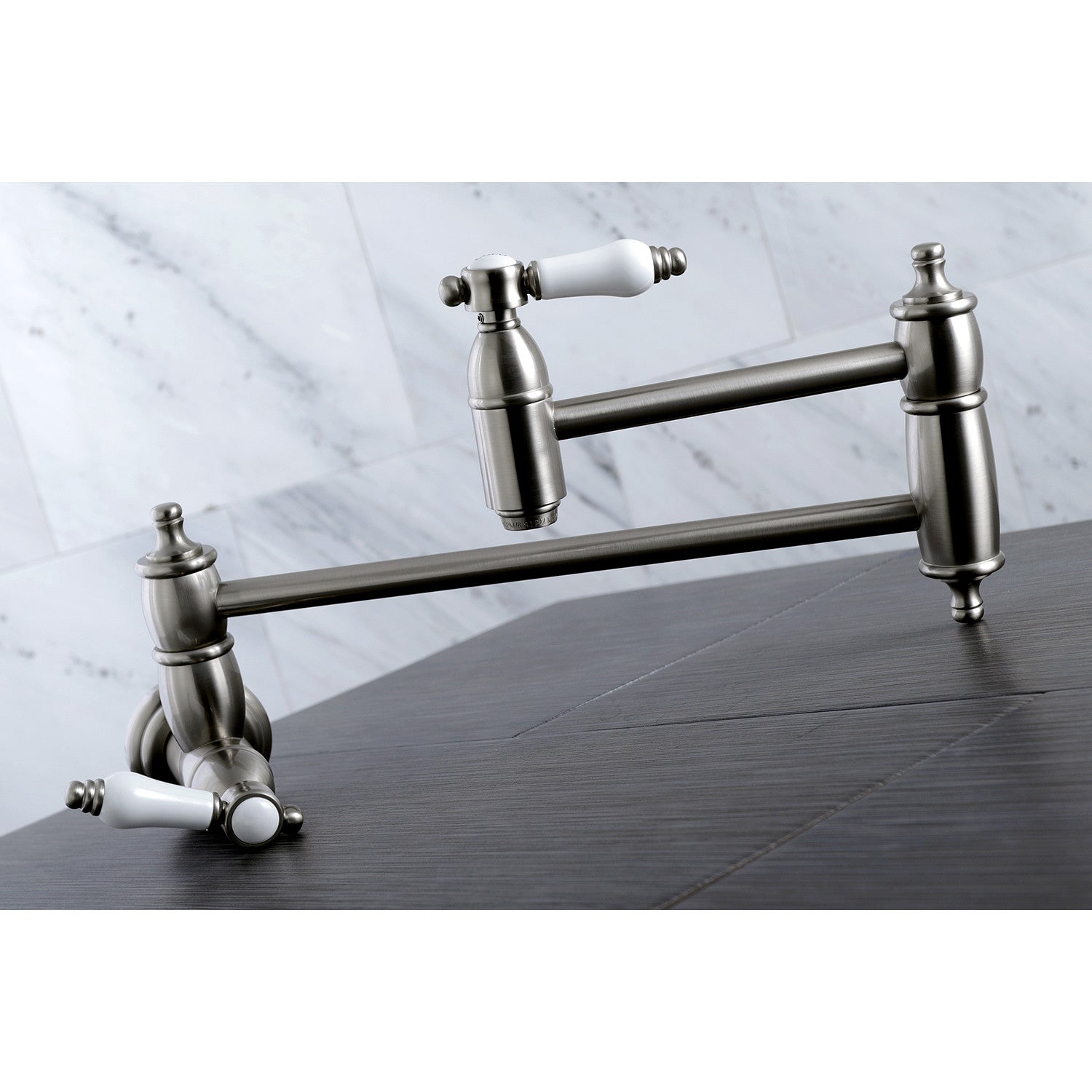 Kingston Heirloom KS3108BPL - Bel-Air Two-Handle 1-Hole Wall Mount Pot Filler Faucet, Brushed Nickel — thumbnail 2