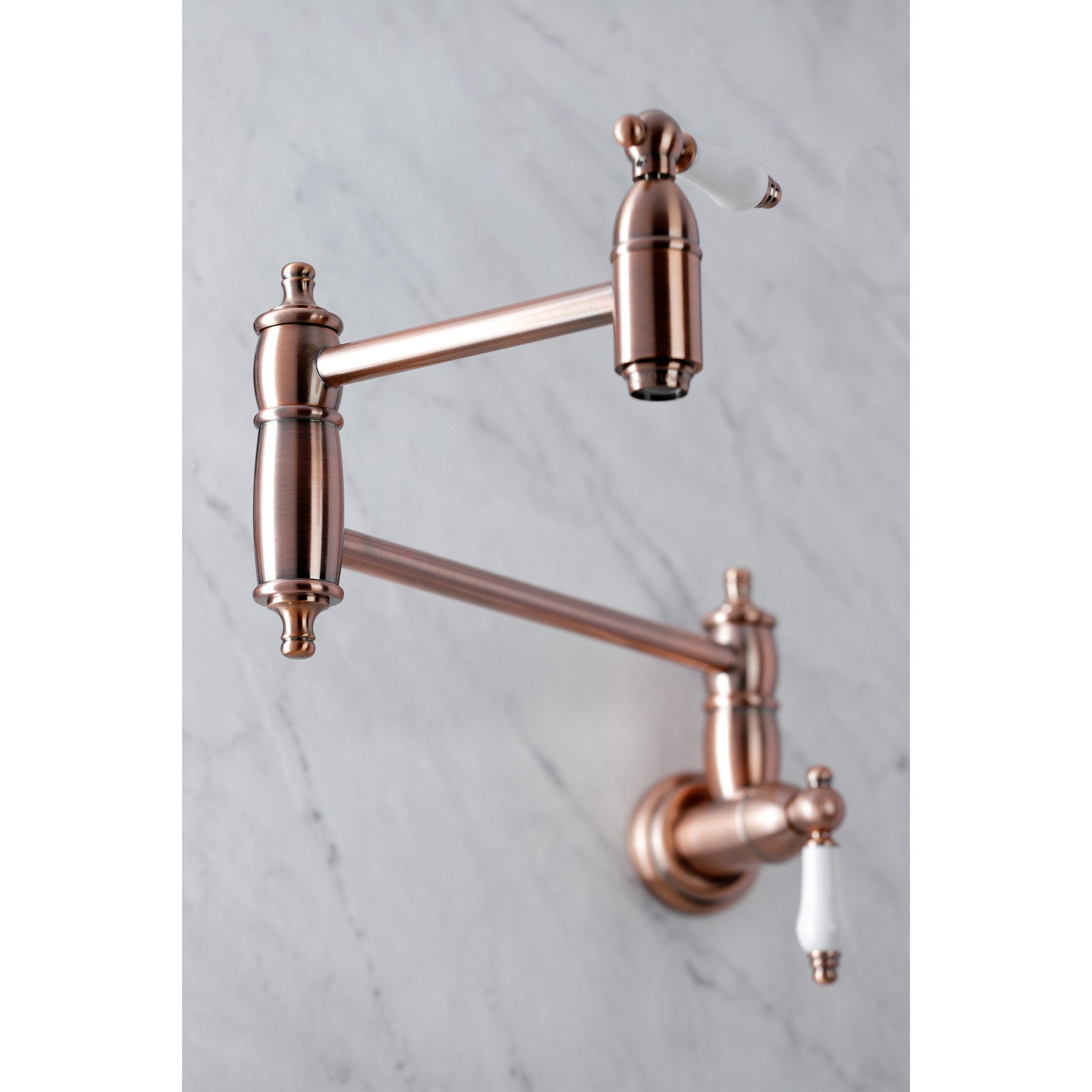Kingston Heirloom KS310PLAC - Restoration Two-Handle 1-Hole Wall Mount Pot Filler Faucet, Antique Copper — thumbnail 3