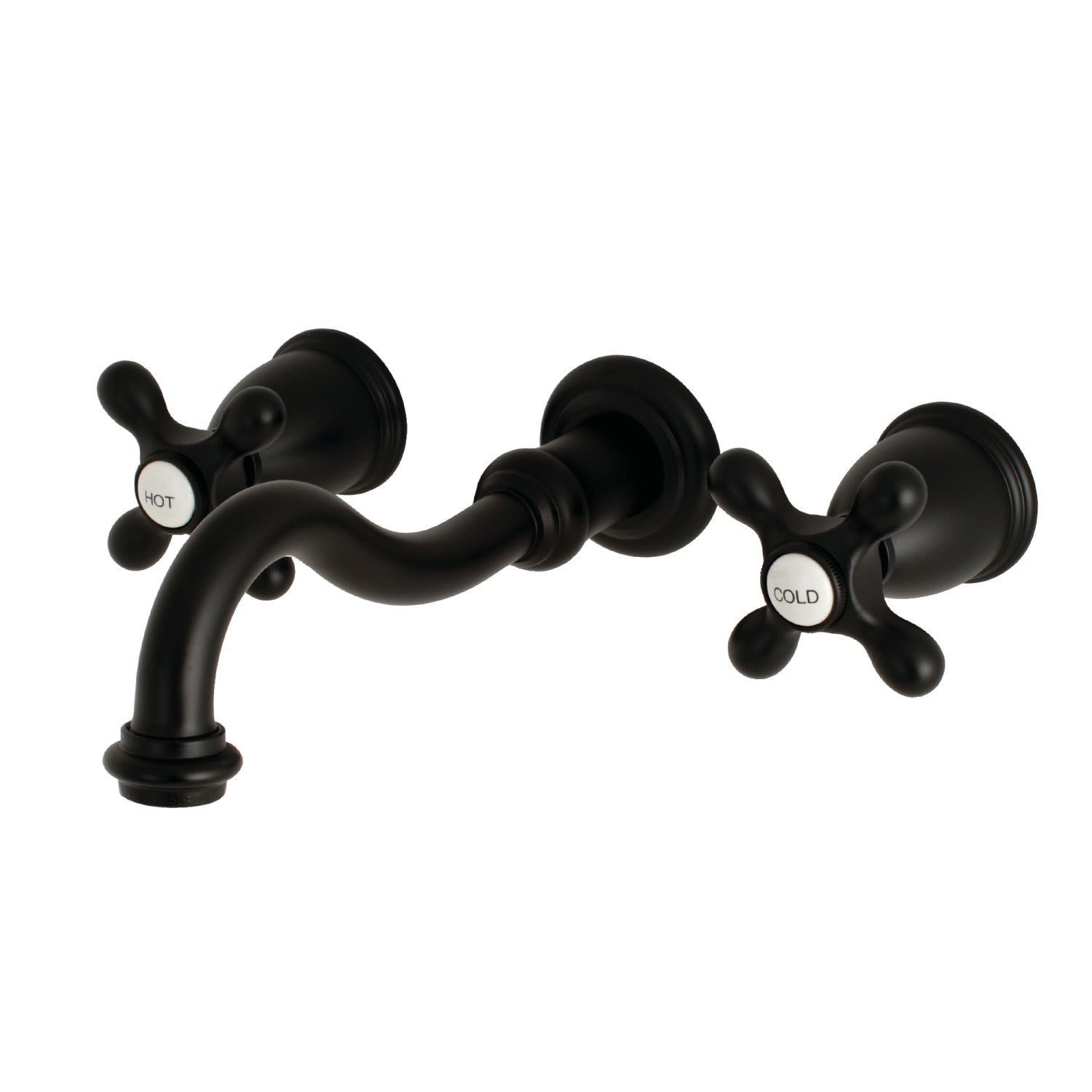 Kingston Heirloom KS3120AX - Vintage Double-Handle 3-Hole Wall Mount Bathroom Faucet, Matte Black
