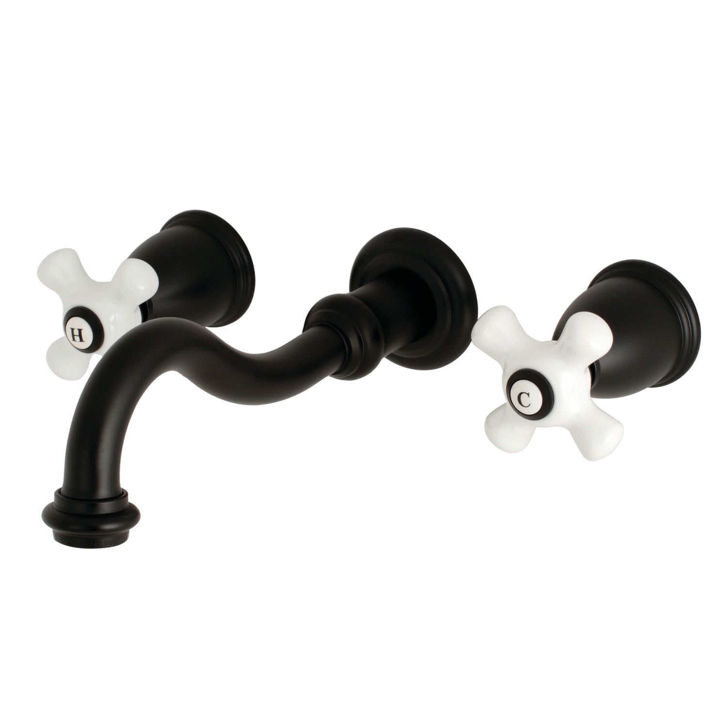 Kingston Heirloom KS3120PX - Vintage Double-Handle 3-Hole Wall Mount Bathroom Faucet, Matte Black