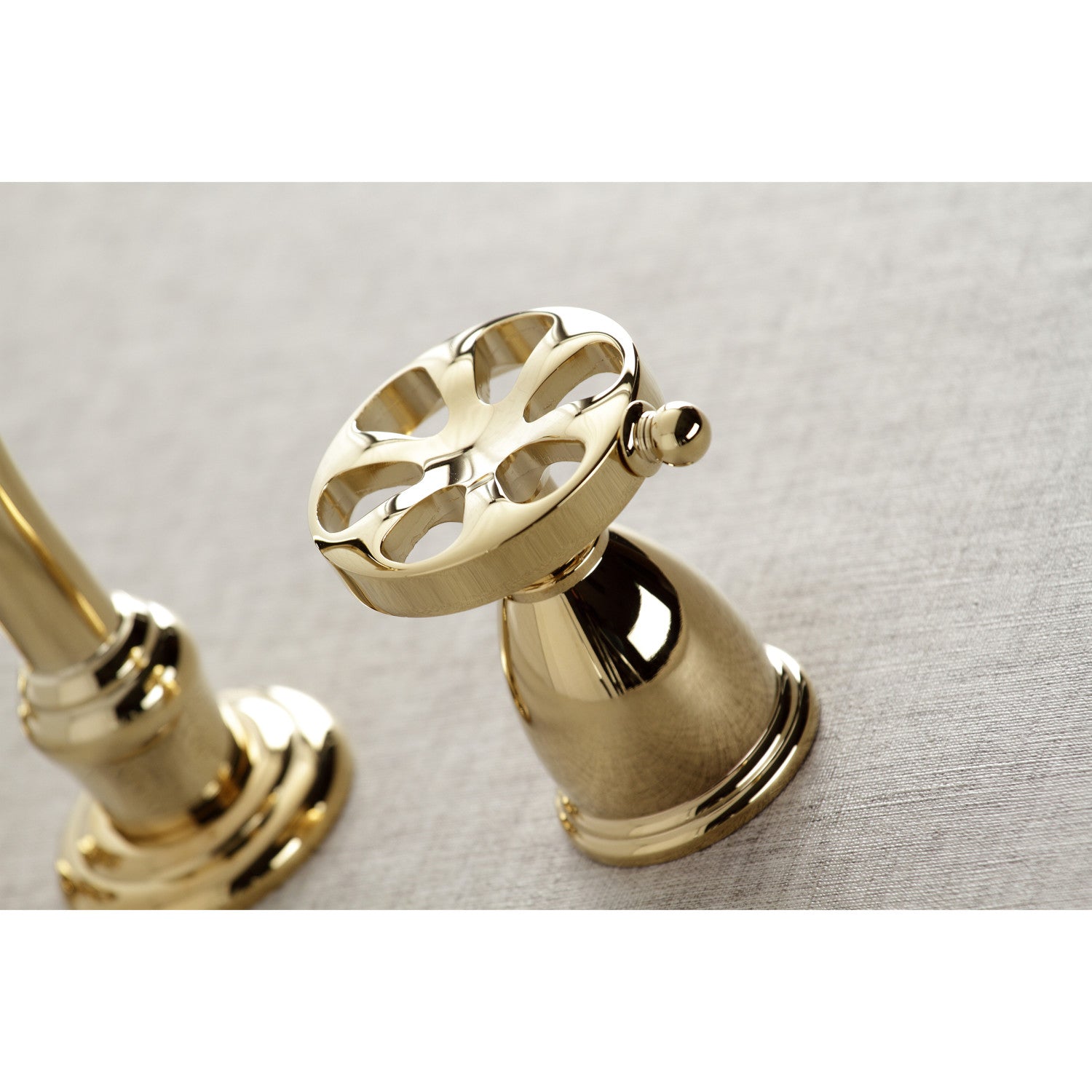 Kingston Tulare KS3122RX - Belknap Double-Handle 3-Hole Wall Mount Bathroom Faucet, Polished Brass — thumbnail 2