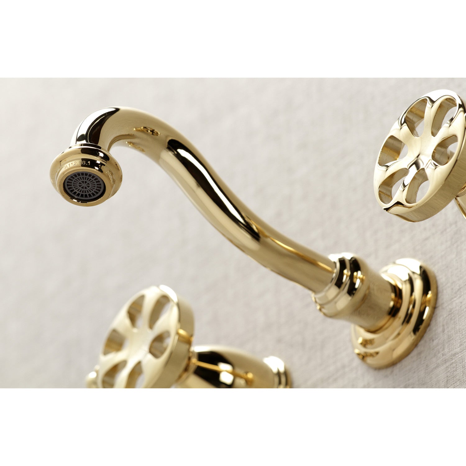 Kingston Tulare KS3122RX - Belknap Double-Handle 3-Hole Wall Mount Bathroom Faucet, Polished Brass — thumbnail 3