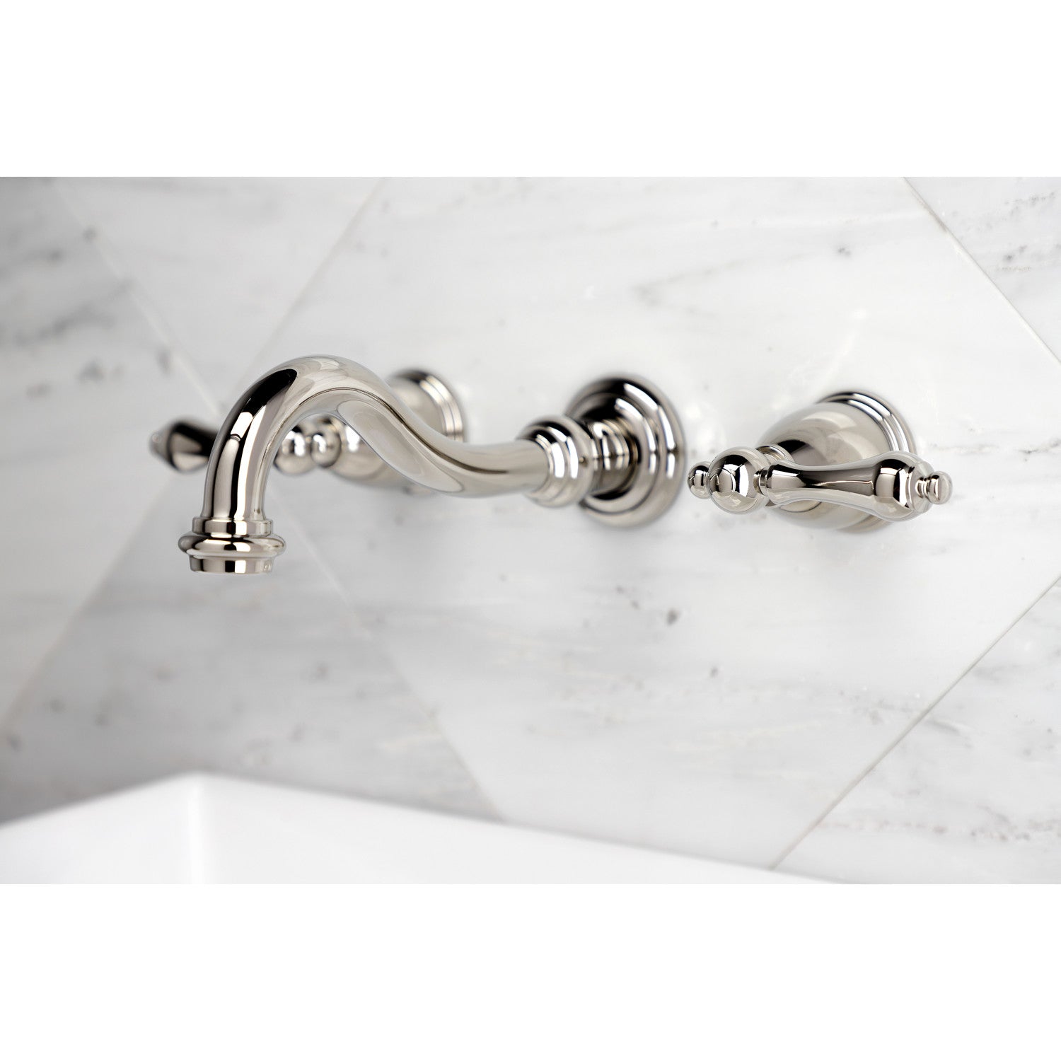 Kingston Heirloom KS3126AL - Vintage Double-Handle 3-Hole Wall Mount Bathroom Faucet, Polished Nickel — thumbnail 3