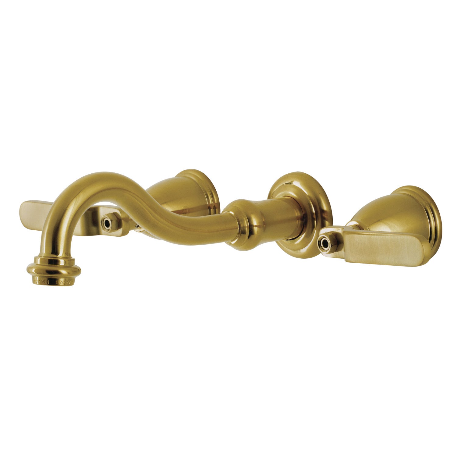 Kingston Heirloom KS3127KL - Whitaker Double-Handle 3-Hole Wall Mount Bathroom Faucet, Brushed Brass