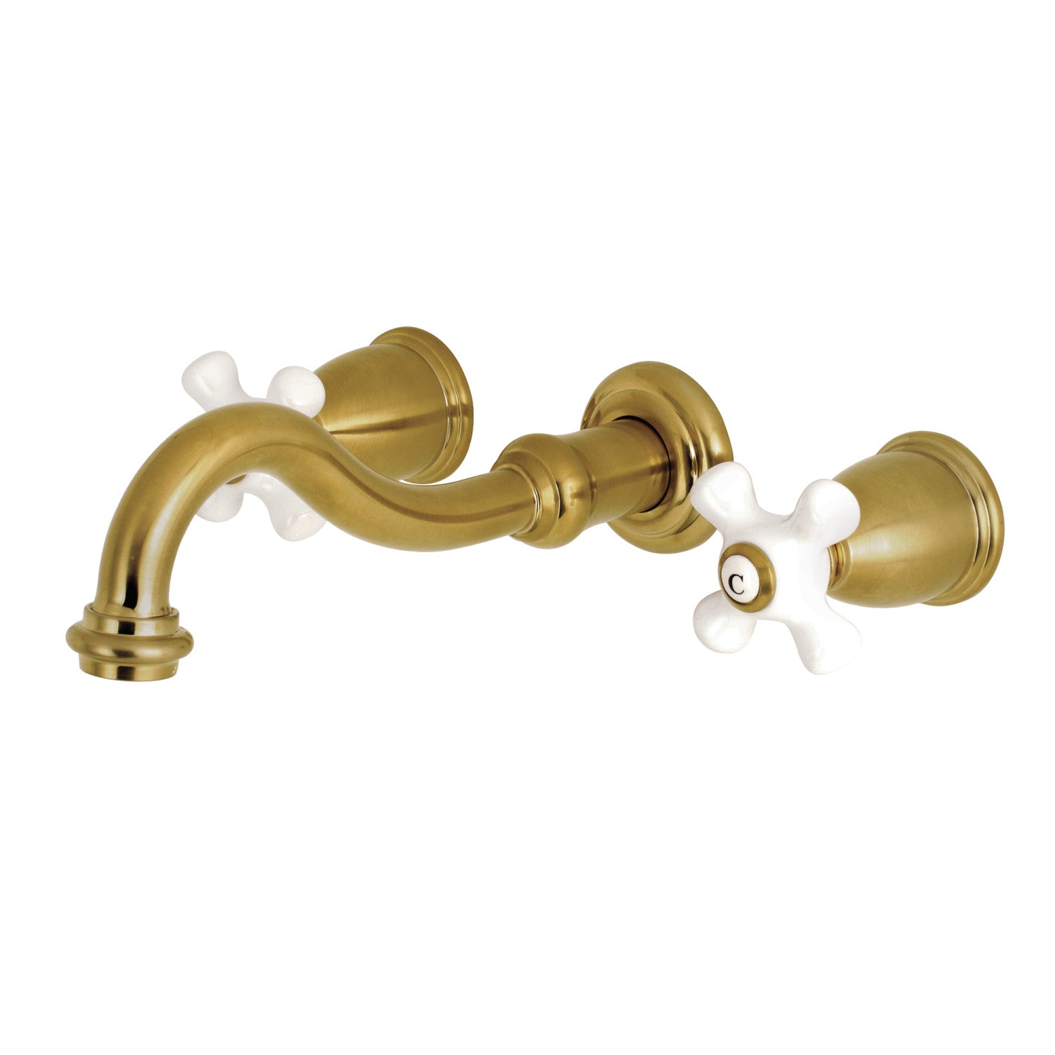 Kingston Heirloom KS3127PX - Vintage Double-Handle 3-Hole Wall Mount Bathroom Faucet, Brushed Brass
