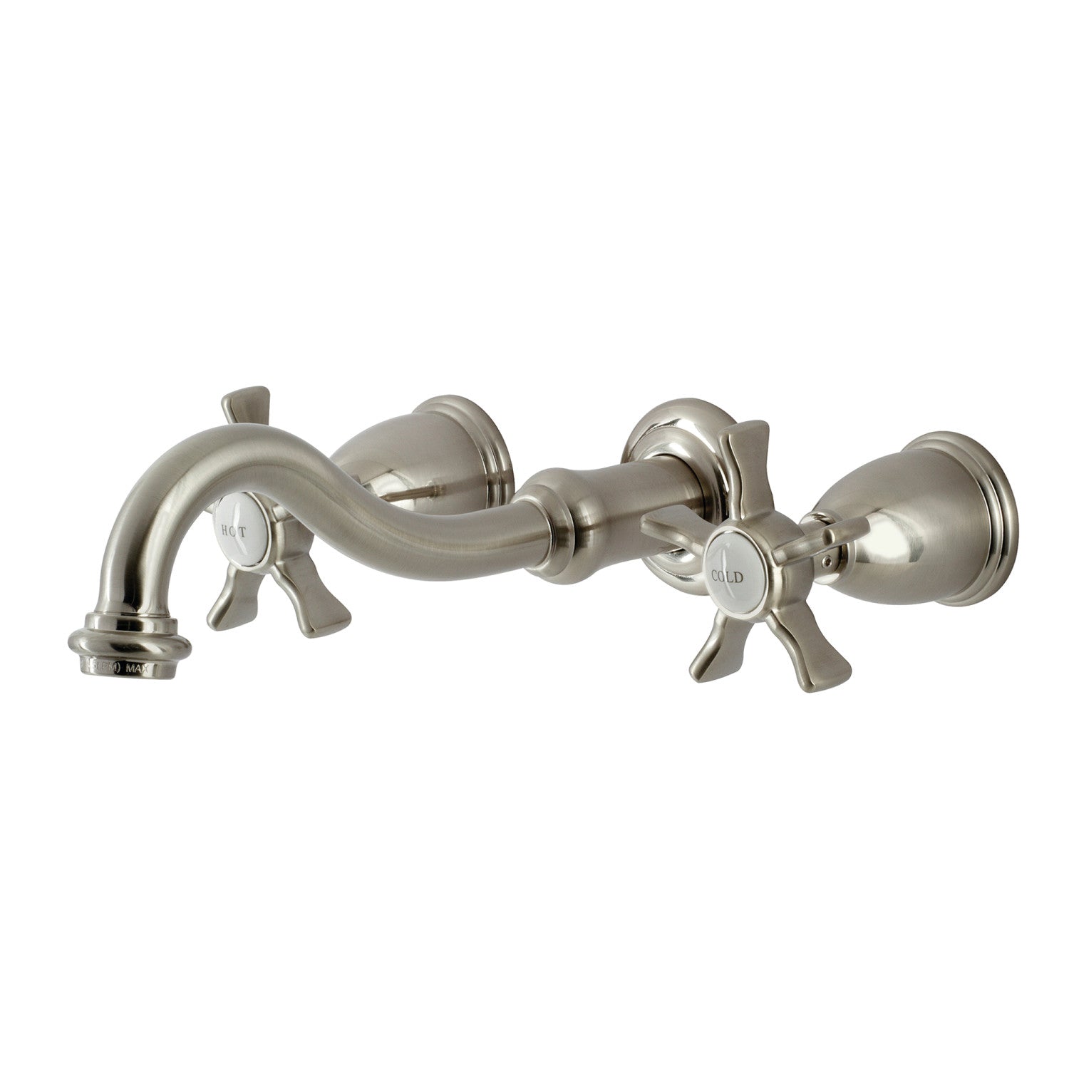 Kingston Heirloom KS3128NX - Hamilton Double-Handle 3-Hole Wall Mount Bathroom Faucet, Brushed Nickel