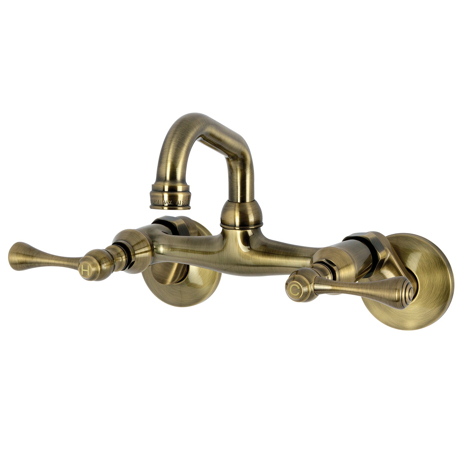 Kingston Tulare KS312AB - Kingston Two-Handle 2-Hole Wall Mount Bar Faucet, Antique Brass