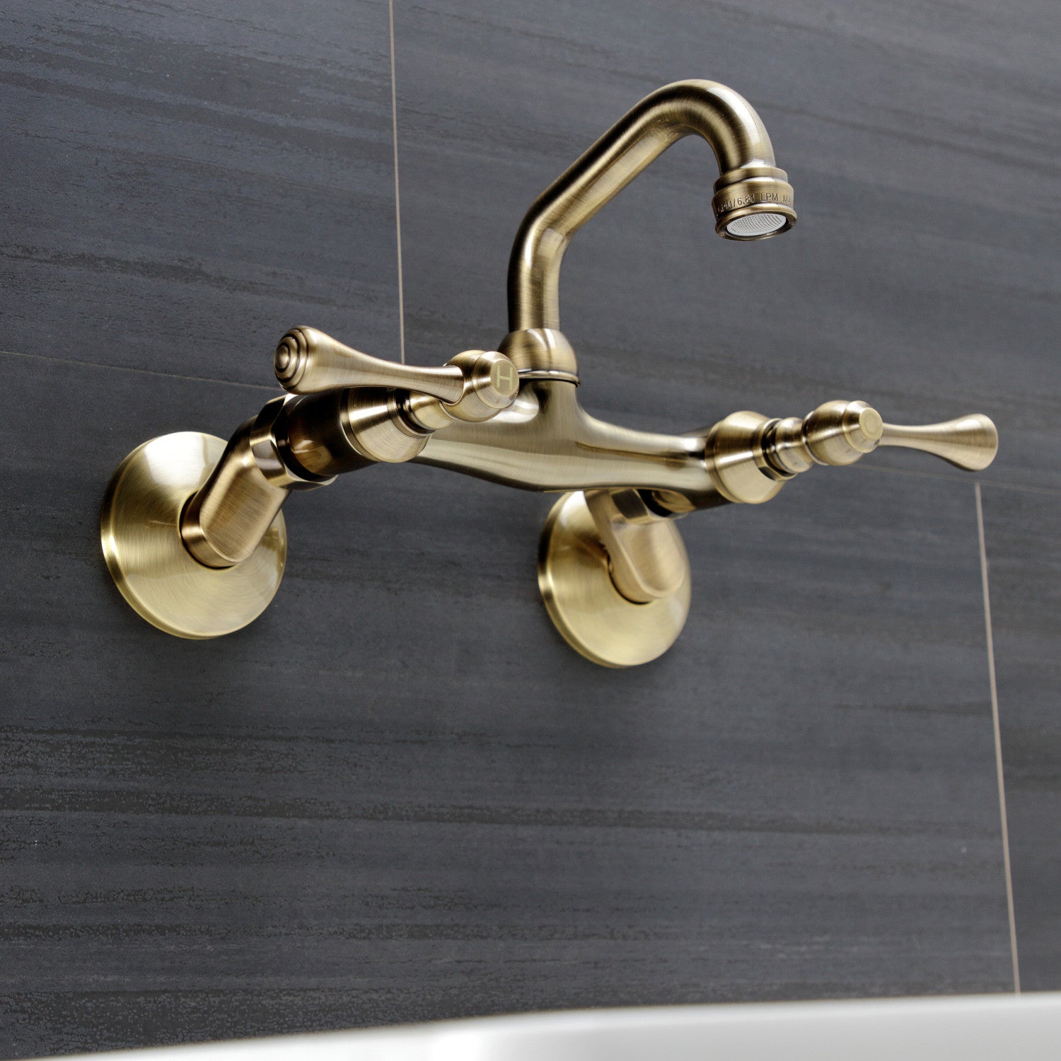 Kingston Tulare KS312AB - Kingston Two-Handle 2-Hole Wall Mount Bar Faucet, Antique Brass — thumbnail 2