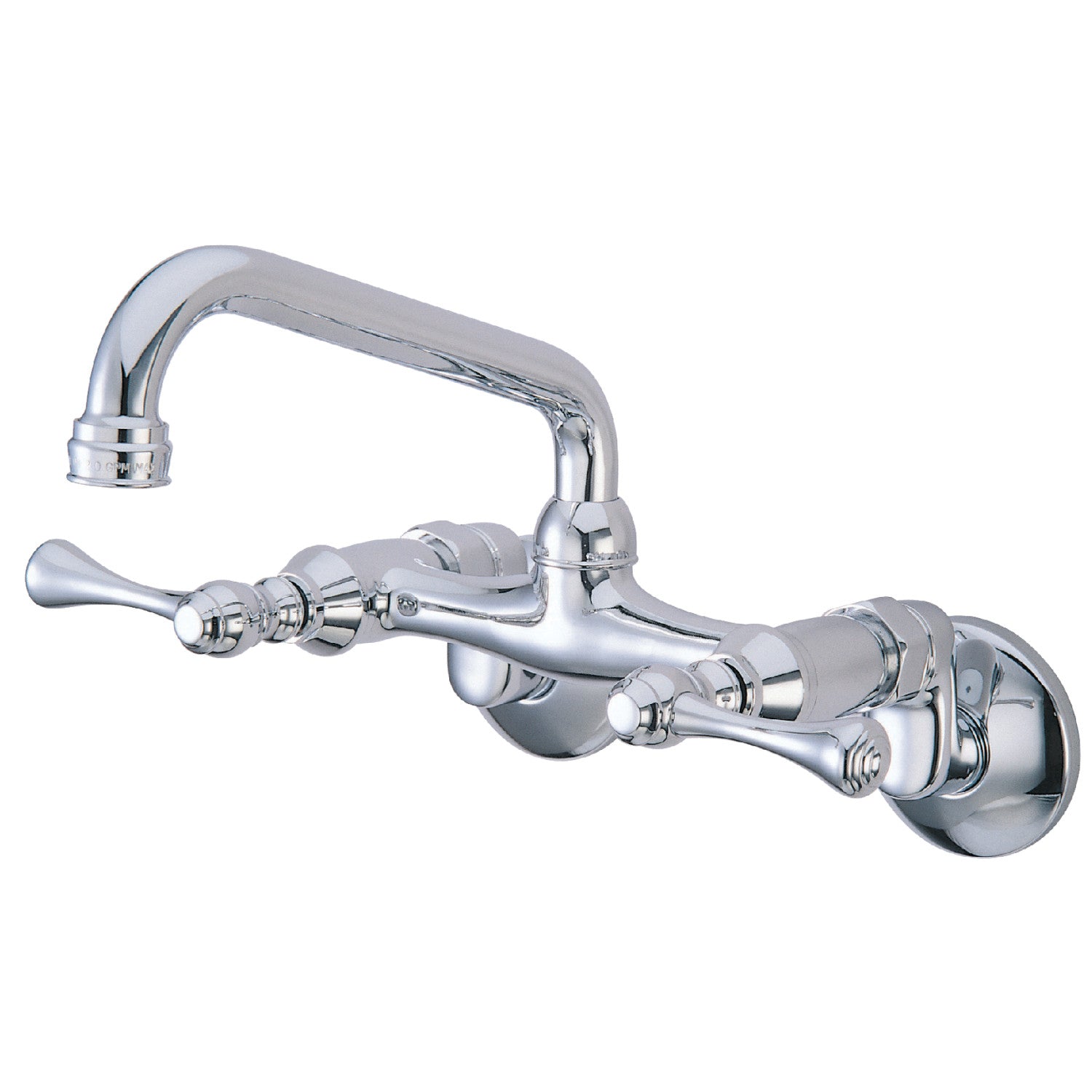 Kingston Tulare KS313C - Kingston Two-Handle 2-Hole Wall Mount Bridge Kitchen Faucet, Polished Chrome