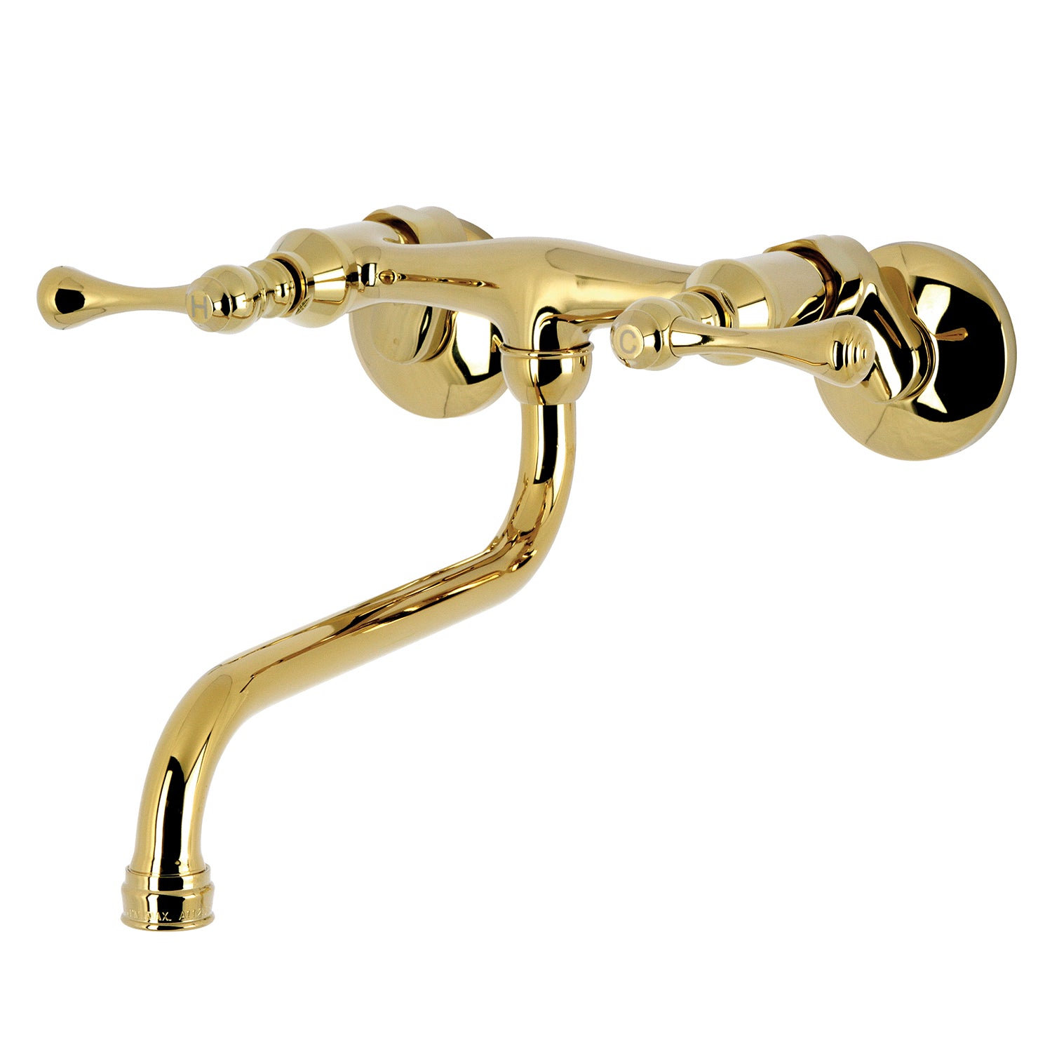 Kingston Tulare KS315PB - Kingston Double-Handle 2-Hole Wall Mount Bathroom Faucet, Polished Brass