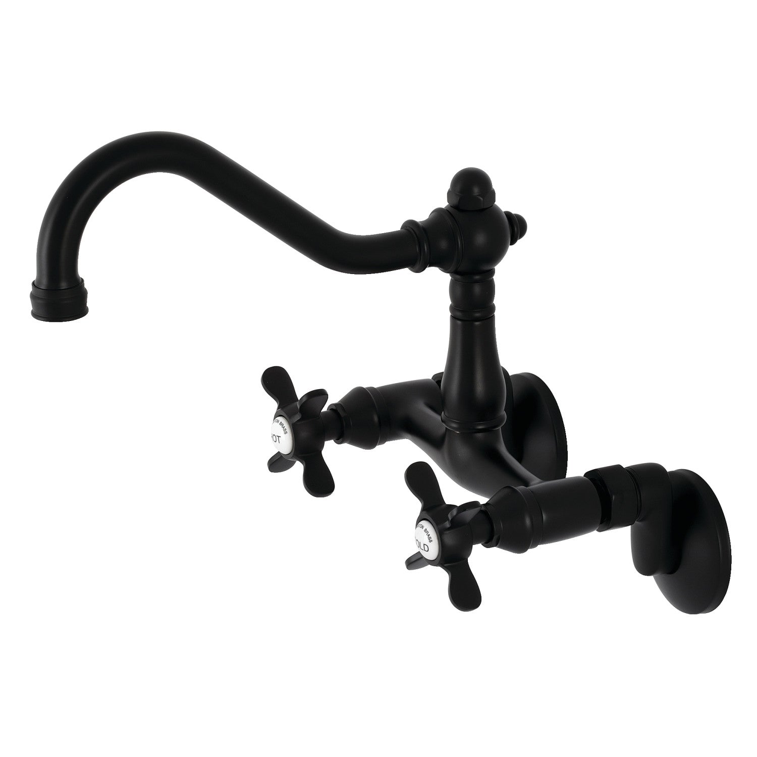 Kingston Heirloom KS3220BEX - Essex Two-Handle 2-Hole Wall Mount Bridge Kitchen Faucet, Matte Black