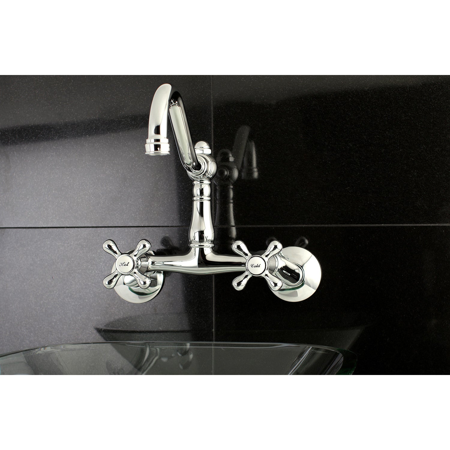 Kingston Heirloom KS3221AX - Vintage Two-Handle 2-Hole Wall Mount Bridge Kitchen Faucet, Polished Chrome — thumbnail 3
