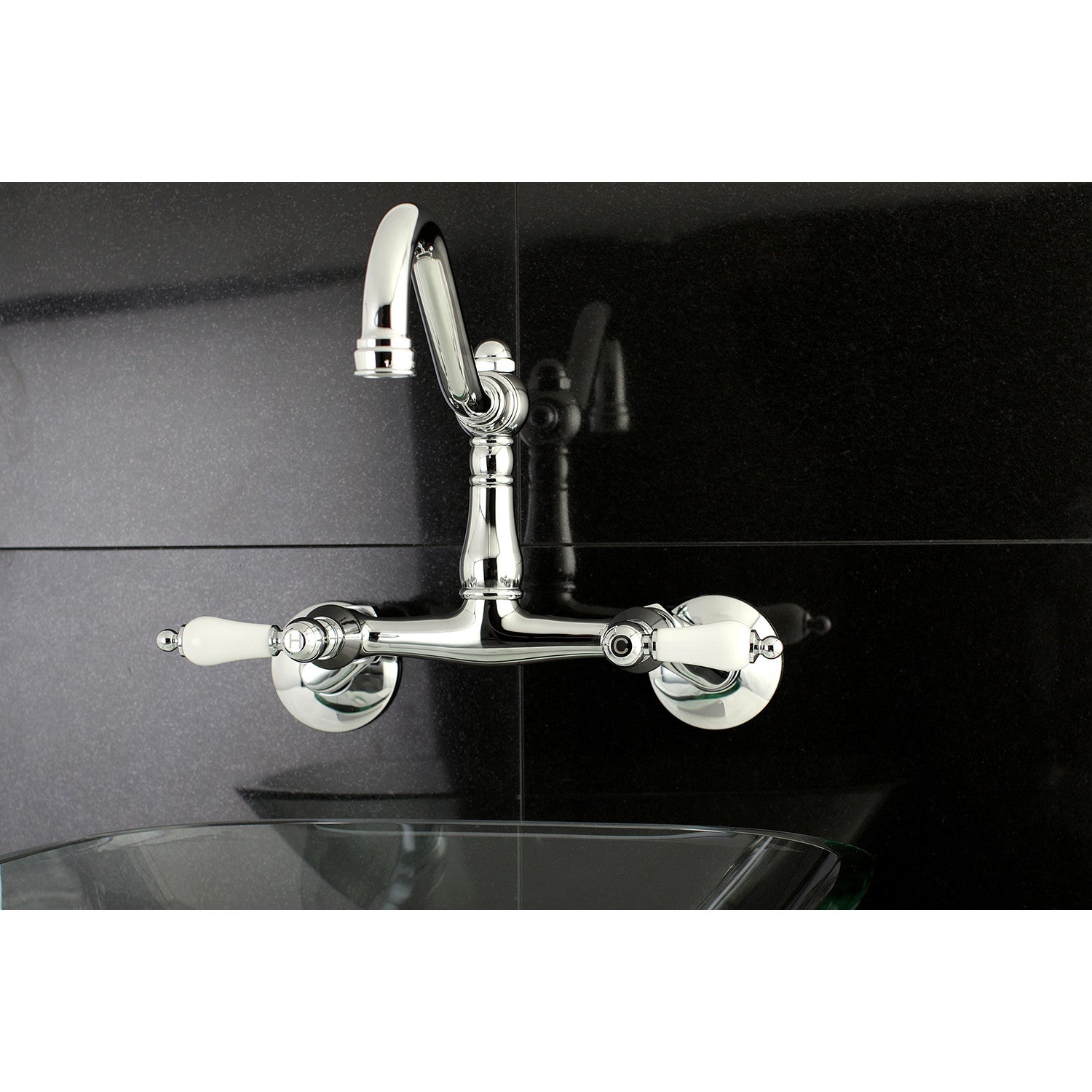 Kingston Heirloom KS3221PL - Vintage Two-Handle 2-Hole Wall Mount Bridge Kitchen Faucet, Polished Chrome — thumbnail 3