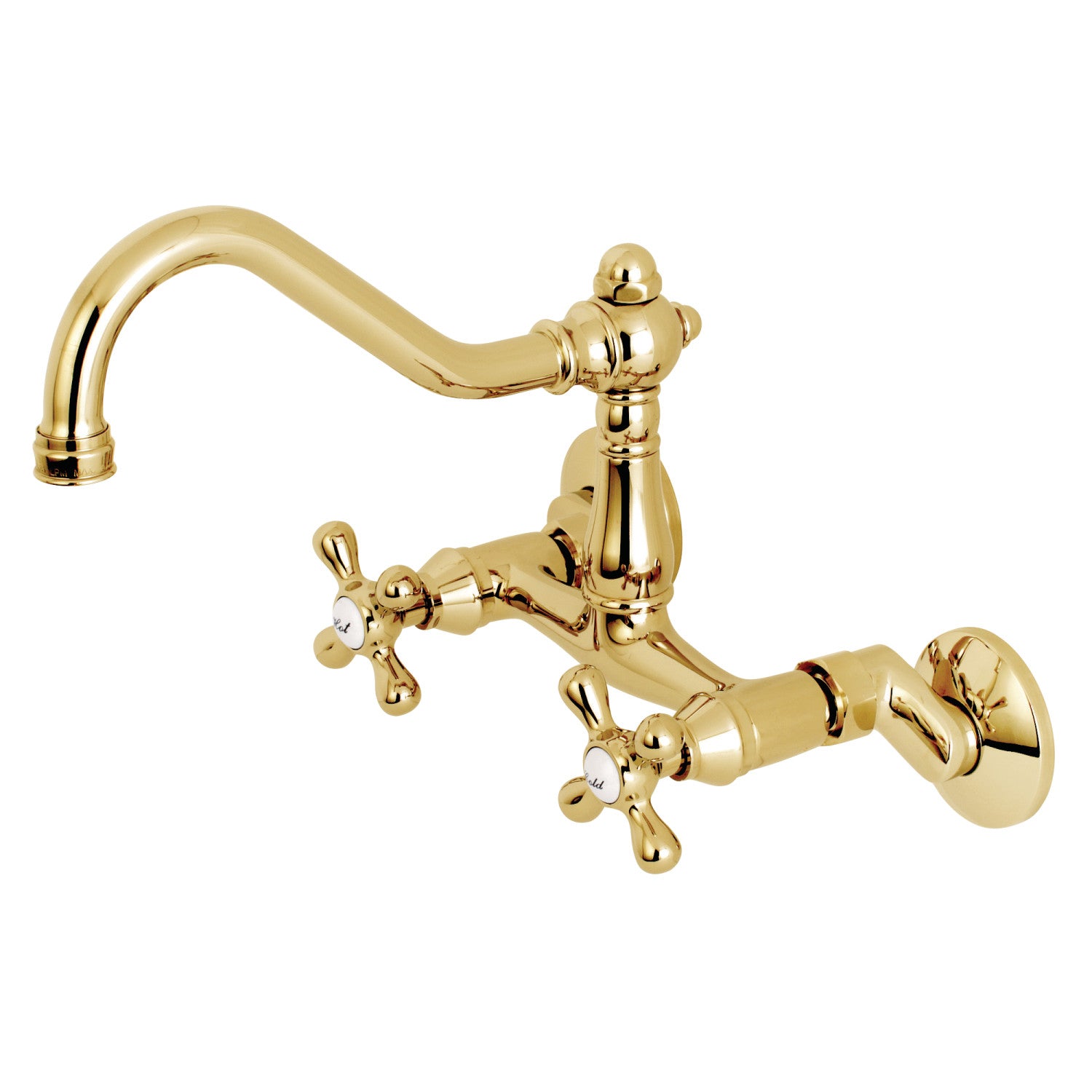 Kingston Heirloom KS3222AX - Vintage Two-Handle 2-Hole Wall Mount Bridge Kitchen Faucet, Polished Brass
