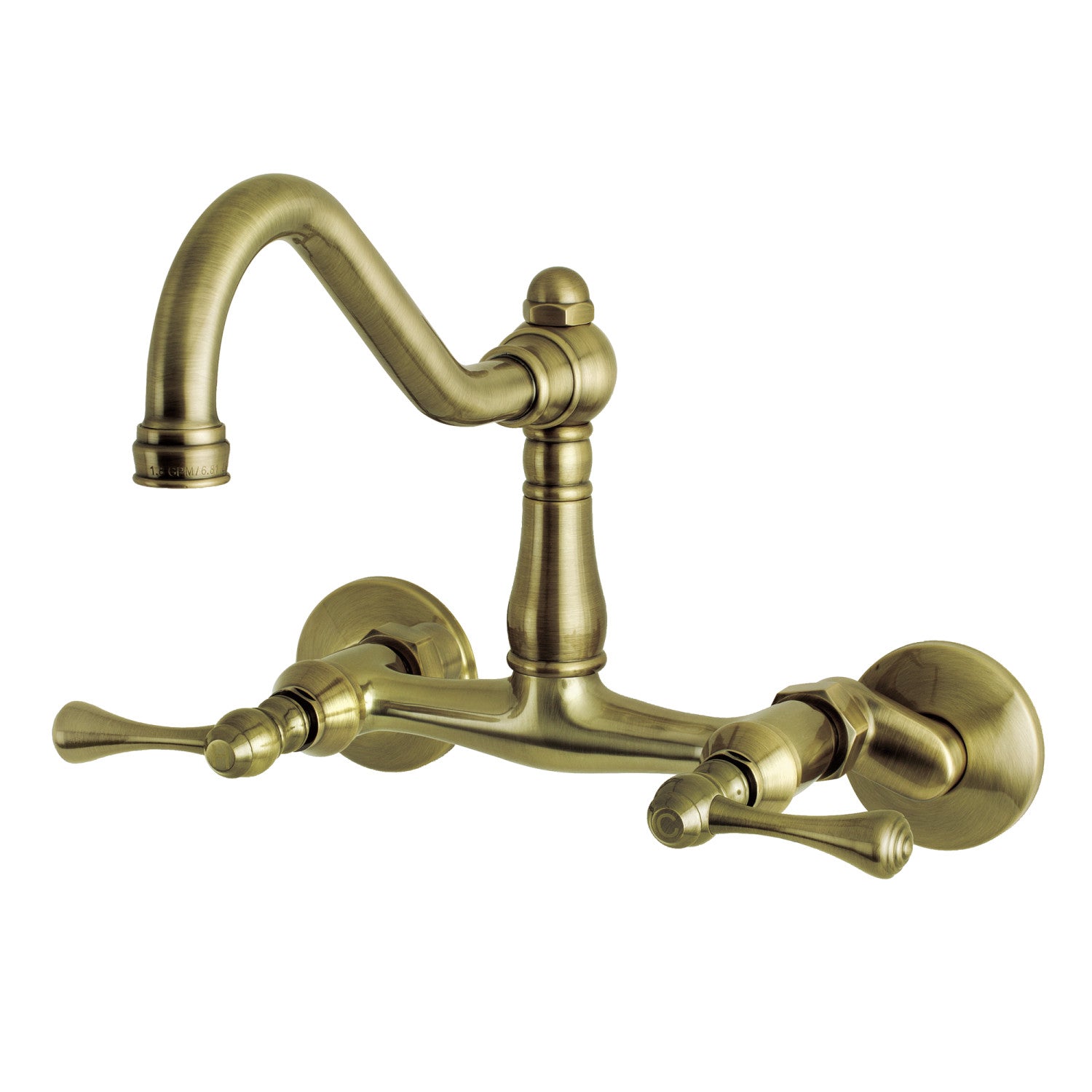Kingston Heirloom KS3223BL - Vintage Two-Handle 2-Hole Wall Mount Bridge Kitchen Faucet, Antique Brass