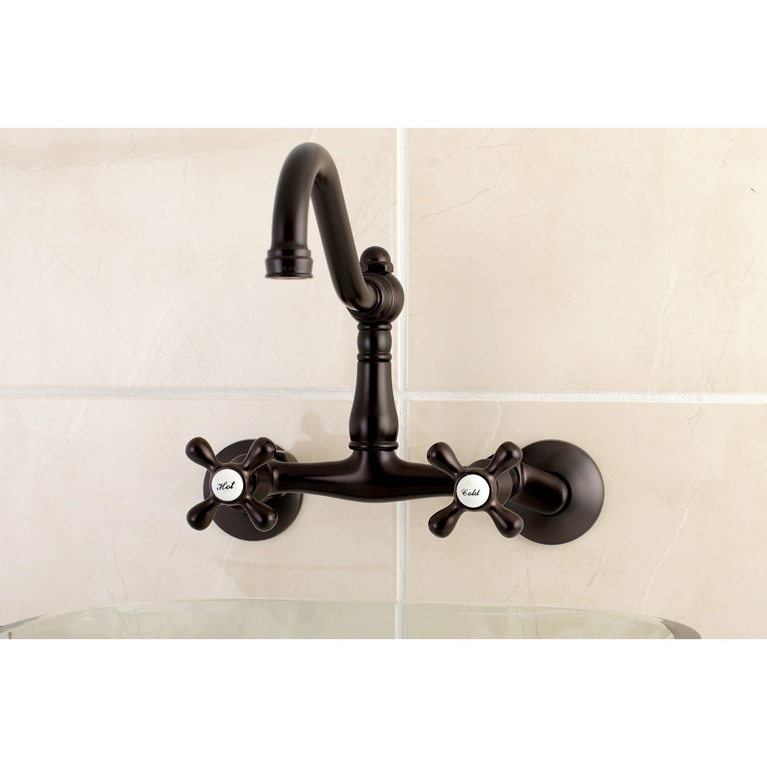 Kingston Heirloom KS3225AX - Vintage Two-Handle 2-Hole Wall Mount Bridge Kitchen Faucet, Oil Rubbed Bronze — thumbnail 2