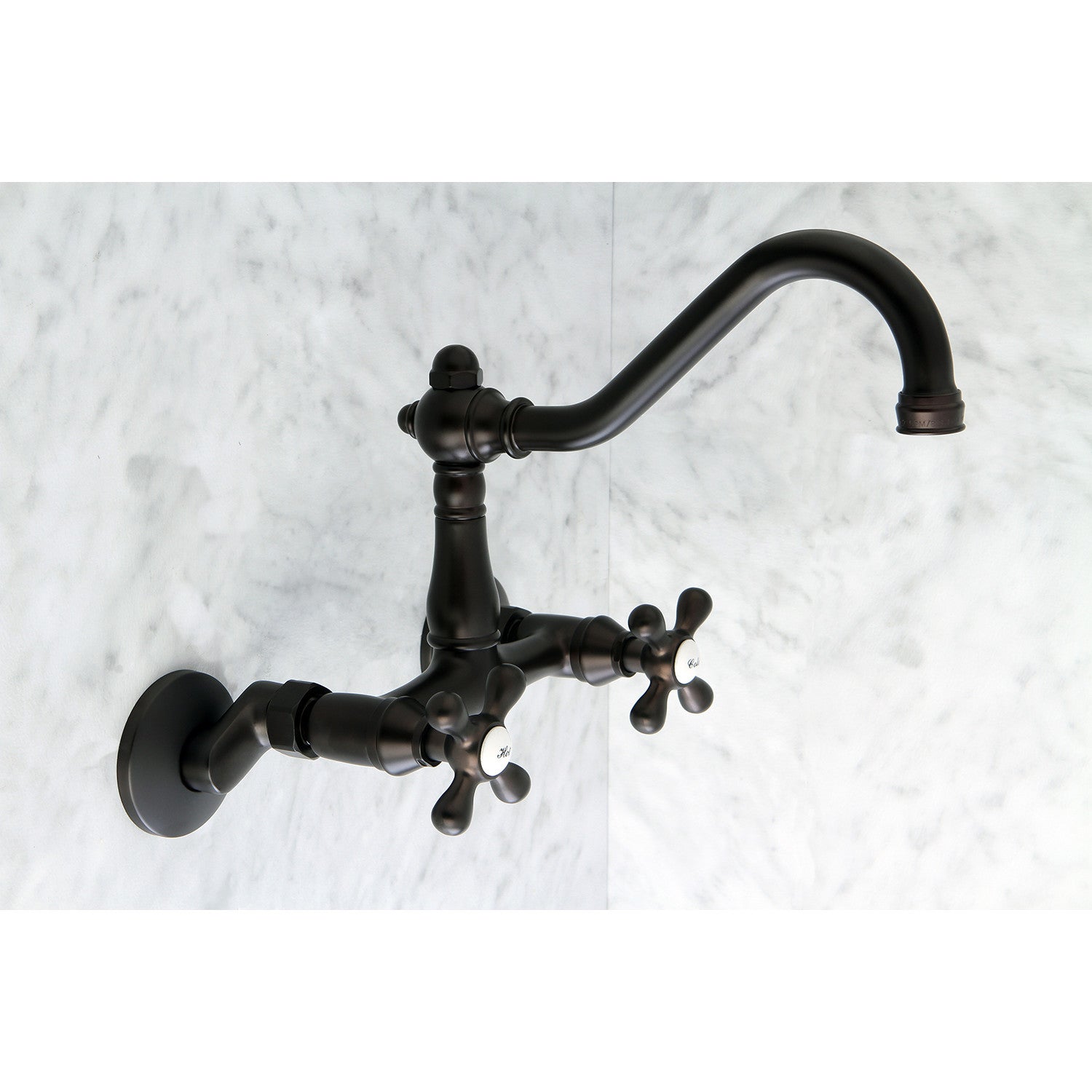Kingston Heirloom KS3225AX - Vintage Two-Handle 2-Hole Wall Mount Bridge Kitchen Faucet, Oil Rubbed Bronze — thumbnail 3