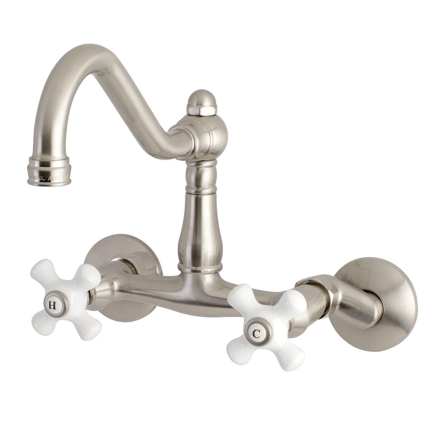 Kingston Heirloom KS3228PX - Vintage Two-Handle 2-Hole Wall Mount Bridge Kitchen Faucet, Brushed Nickel