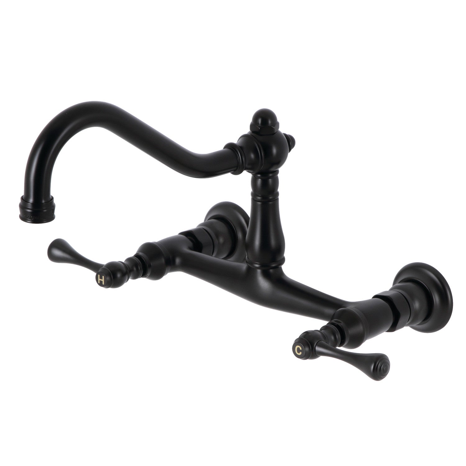 Kingston Heirloom KS3240BL - Vintage Double-Handle 2-Hole Wall Mount Bathroom Faucet, Matte Black