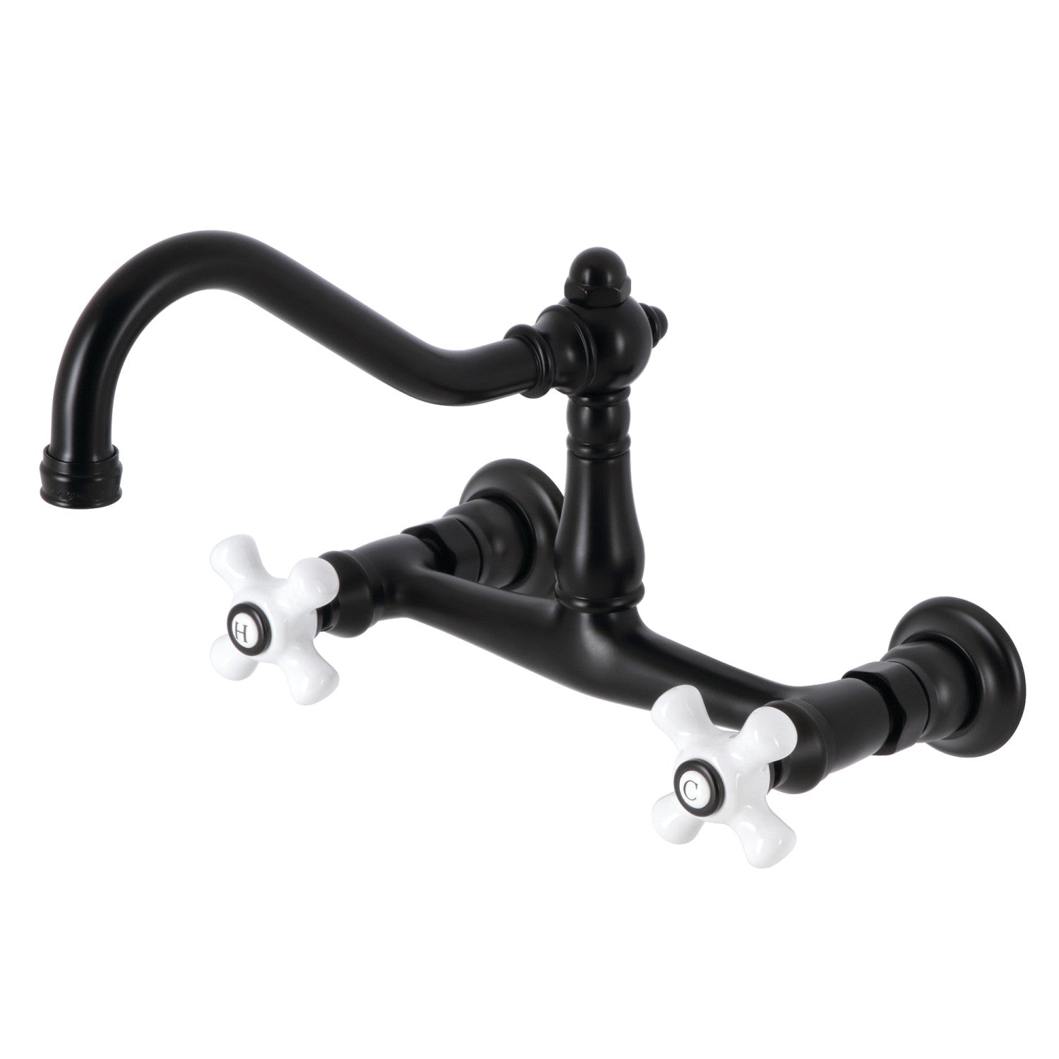 Kingston Heirloom KS3240PX - Vintage Double-Handle 2-Hole Wall Mount Bathroom Faucet, Matte Black
