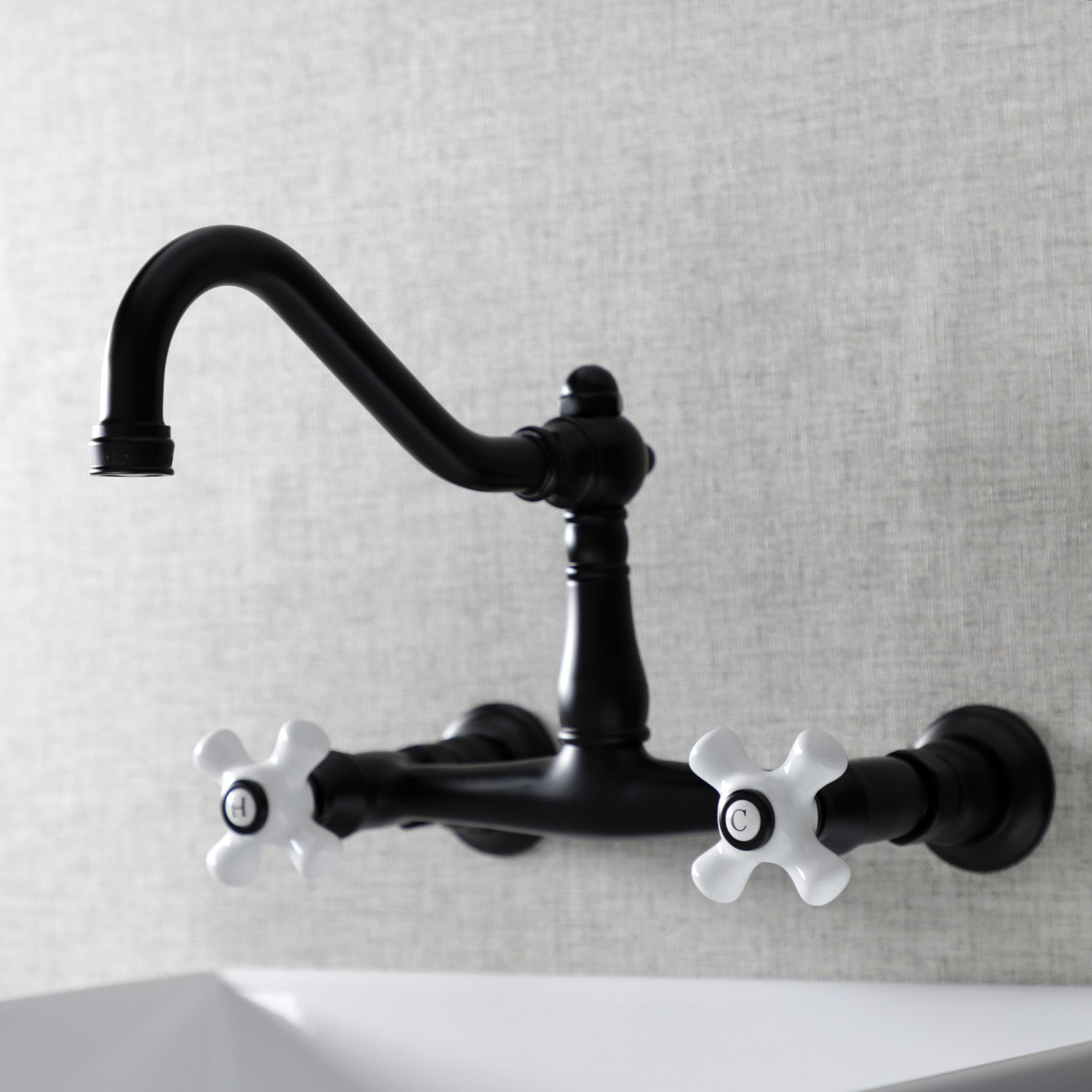 Kingston Heirloom KS3240PX - Vintage Double-Handle 2-Hole Wall Mount Bathroom Faucet, Matte Black — thumbnail 2