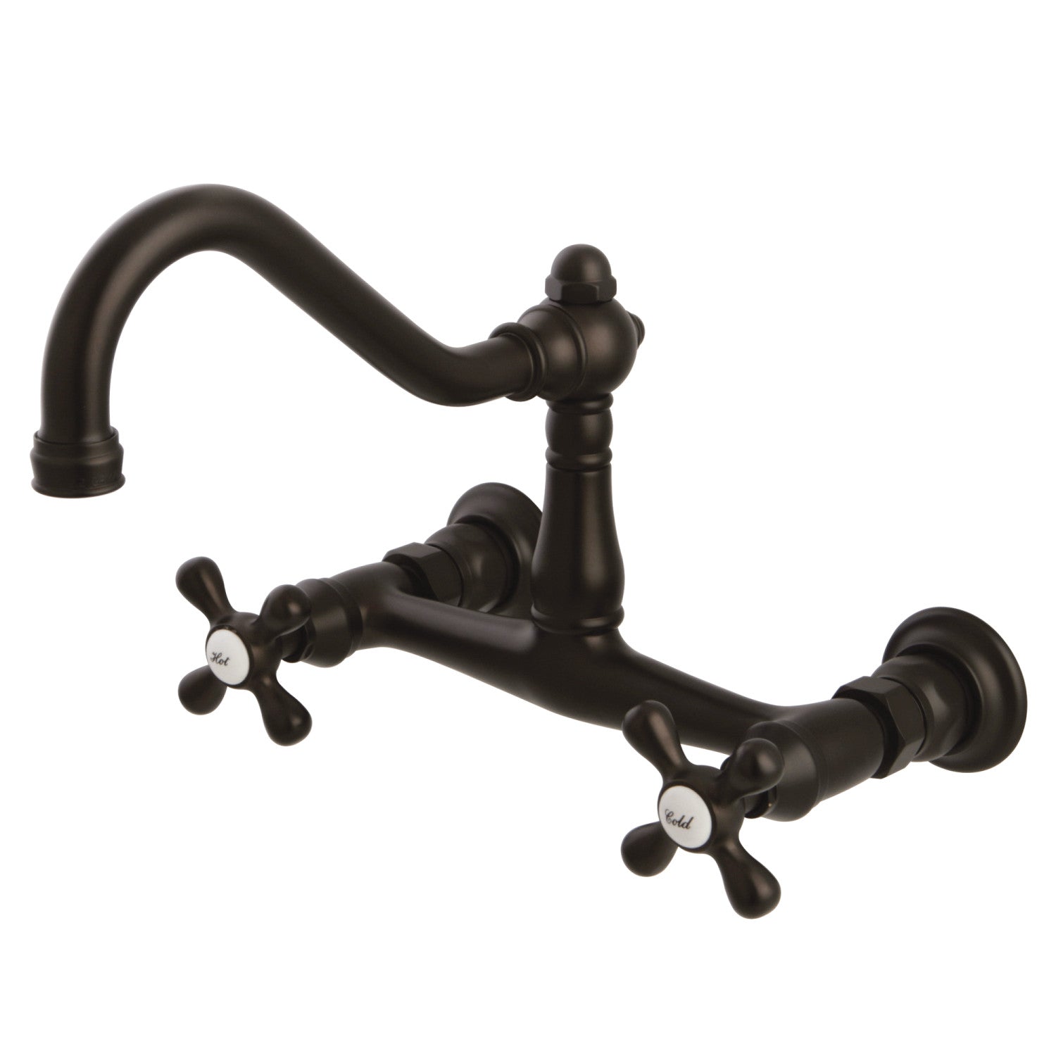 Kingston Heirloom KS3245AX - Vintage Double-Handle 2-Hole Wall Mount Bathroom Faucet, Oil Rubbed Bronze
