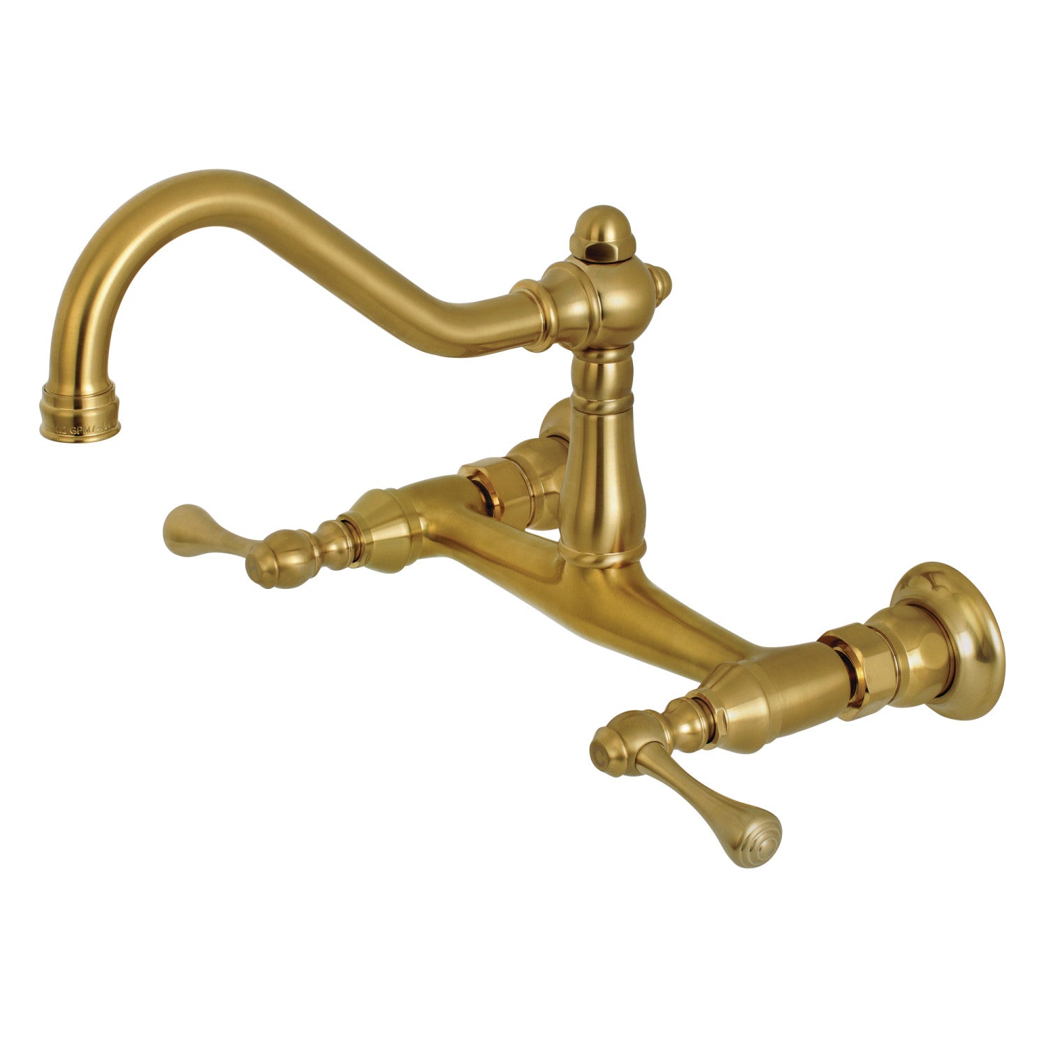Kingston Heirloom KS3247BL - Vintage Double-Handle 2-Hole Wall Mount Bathroom Faucet, Brushed Brass