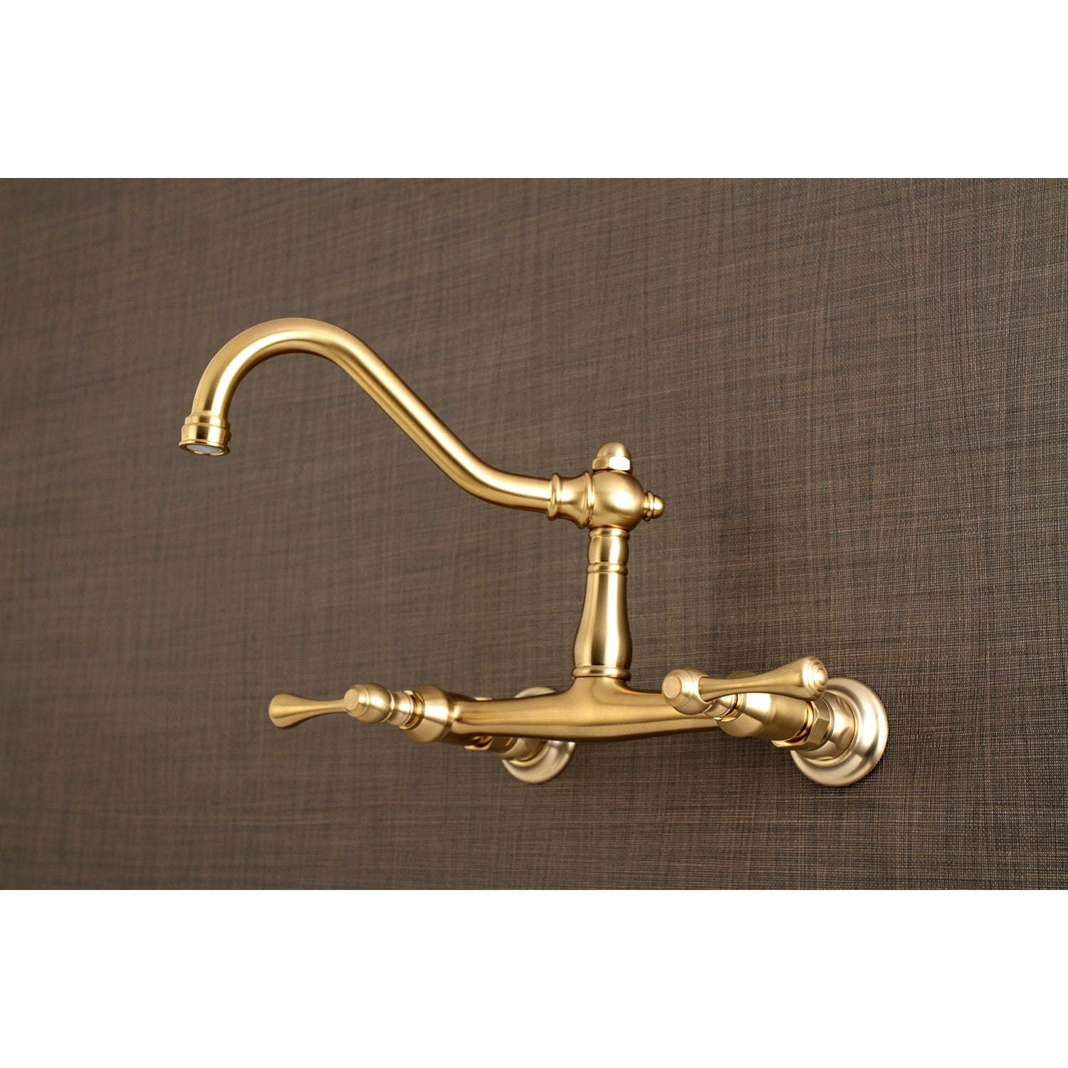 Kingston Heirloom KS3247BL - Vintage Double-Handle 2-Hole Wall Mount Bathroom Faucet, Brushed Brass — thumbnail 3