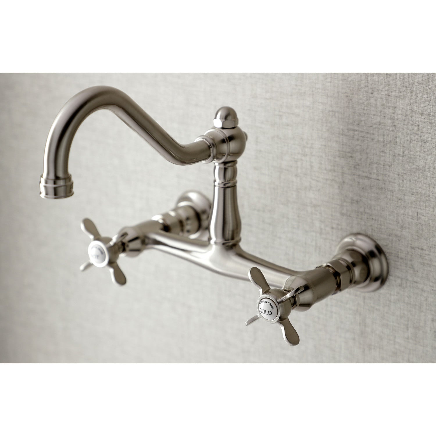 Kingston Heirloom KS3248BEX - Essex Double-Handle 2-Hole Wall Mount Bathroom Faucet, Brushed Nickel — thumbnail 3