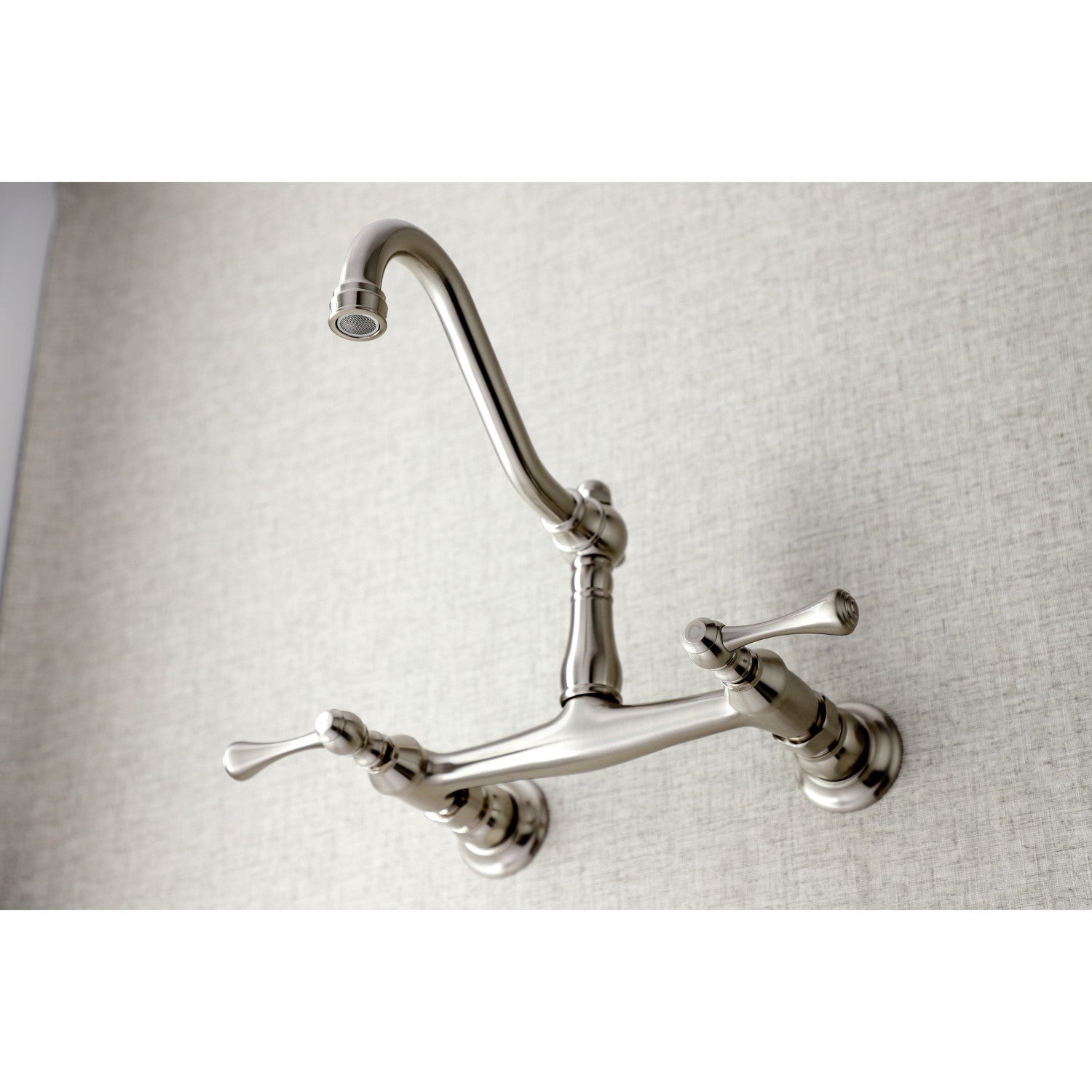 Kingston Heirloom KS3248BL - Vintage Double-Handle 2-Hole Wall Mount Bathroom Faucet, Brushed Nickel — thumbnail 3
