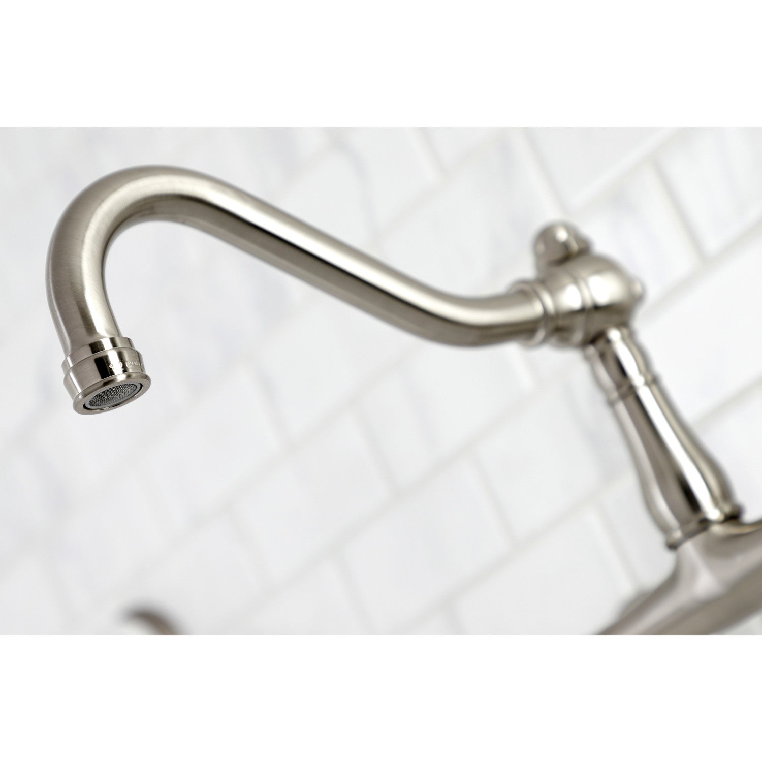 Kingston Heirloom KS3248PX - Vintage Double-Handle 2-Hole Wall Mount Bathroom Faucet, Brushed Nickel — thumbnail 2