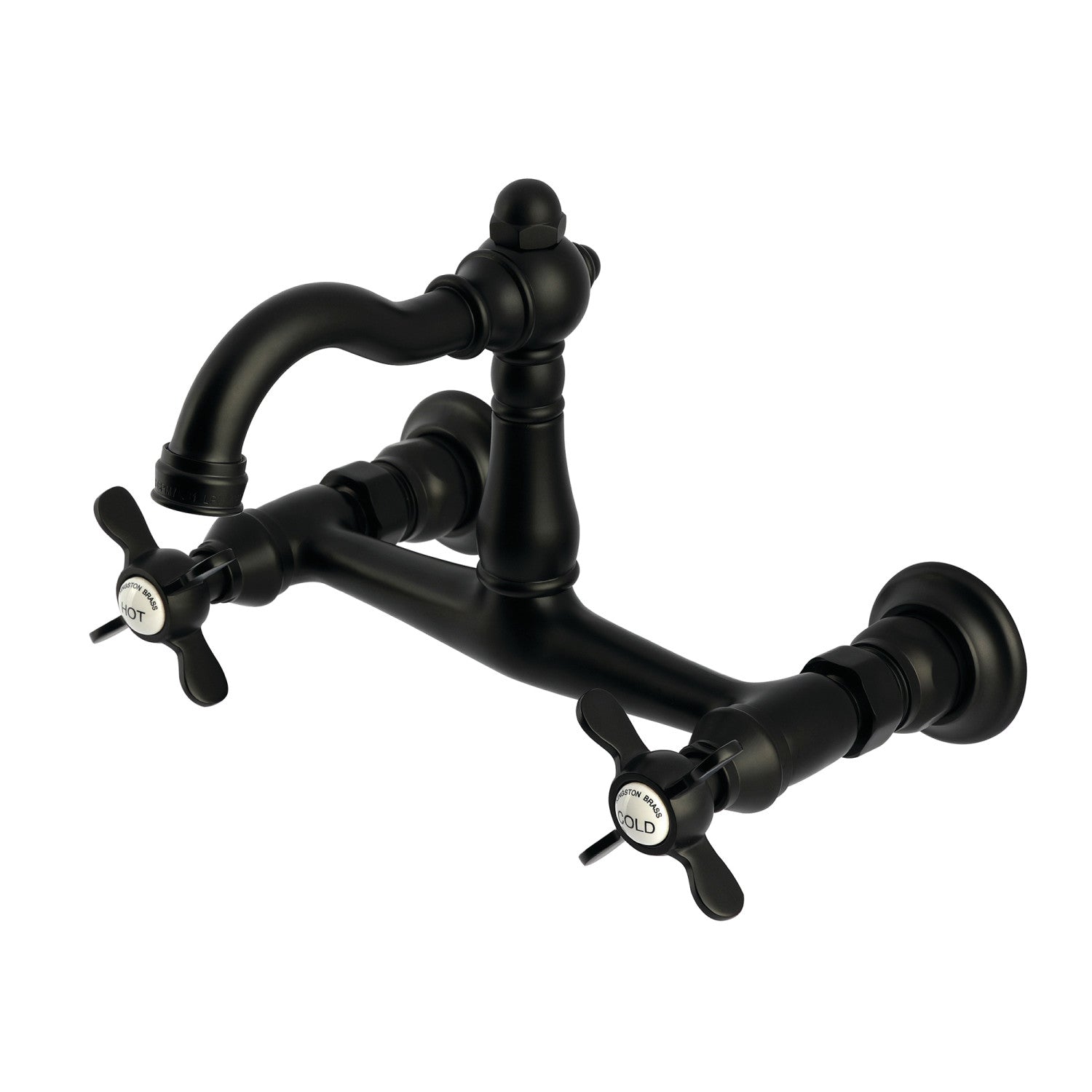 Kingston Heirloom KS3250BEX - Vintage Two-Handle 2-Hole Wall Mount Bridge Kitchen Faucet, Matte Black