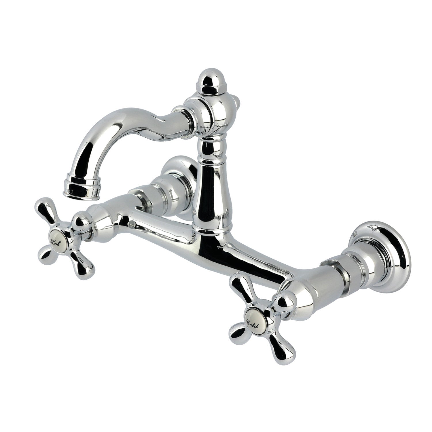 Kingston Heirloom KS3251AX - Vintage Two-Handle 2-Hole Wall Mount Bridge Kitchen Faucet, Polished Chrome