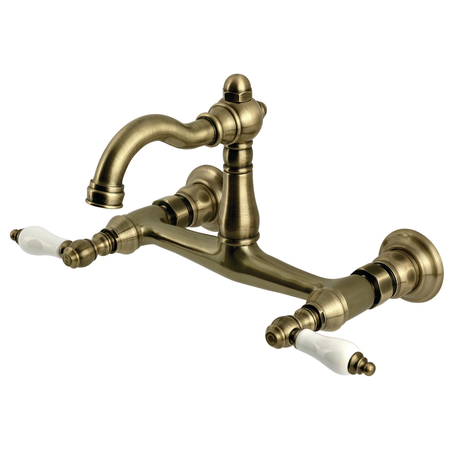 Kingston Heirloom KS3253PL - Vintage Two-Handle 2-Hole Wall Mount Bridge Kitchen Faucet, Antique Brass