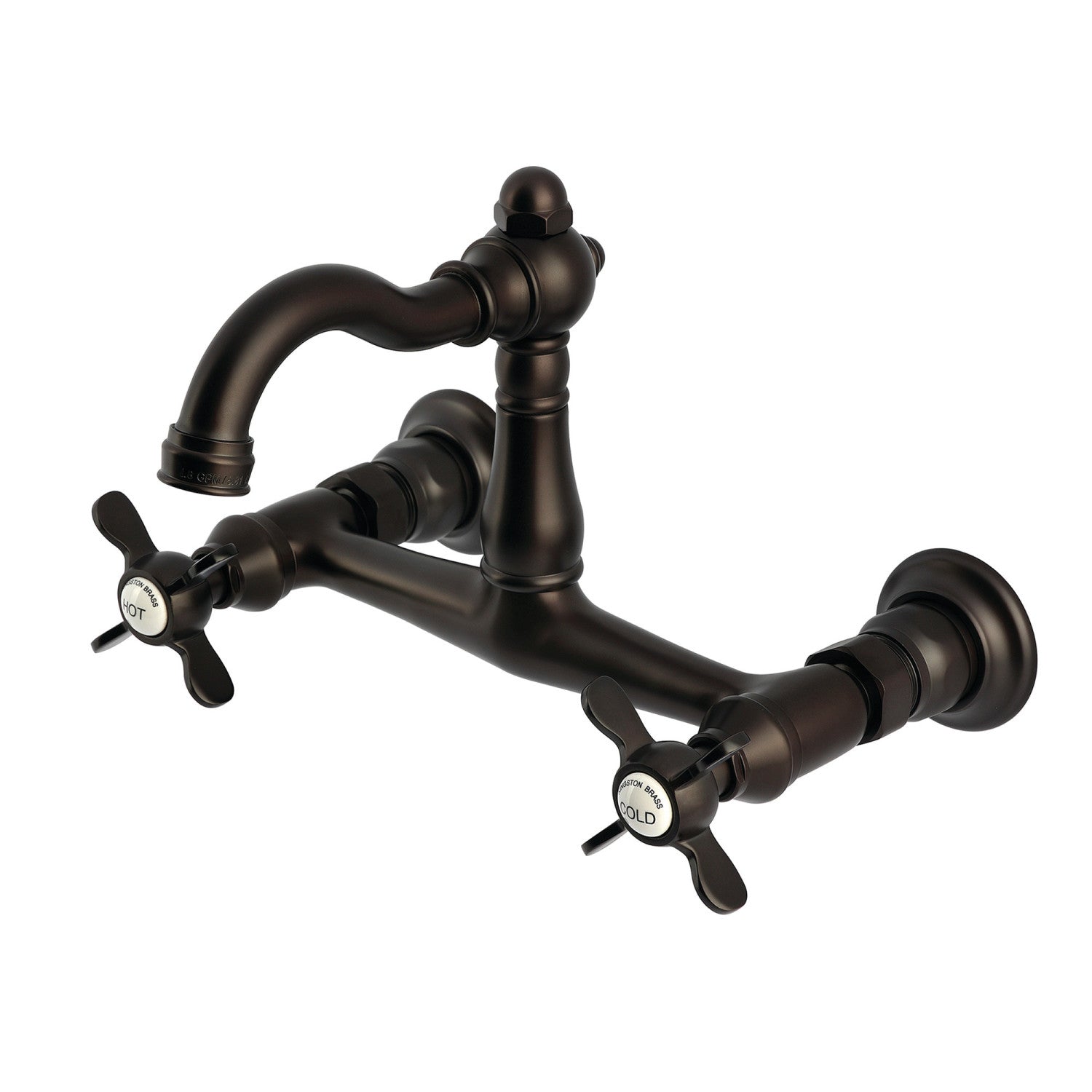 Kingston Heirloom KS3255BEX - Vintage Two-Handle 2-Hole Wall Mount Bridge Kitchen Faucet, Oil Rubbed Bronze