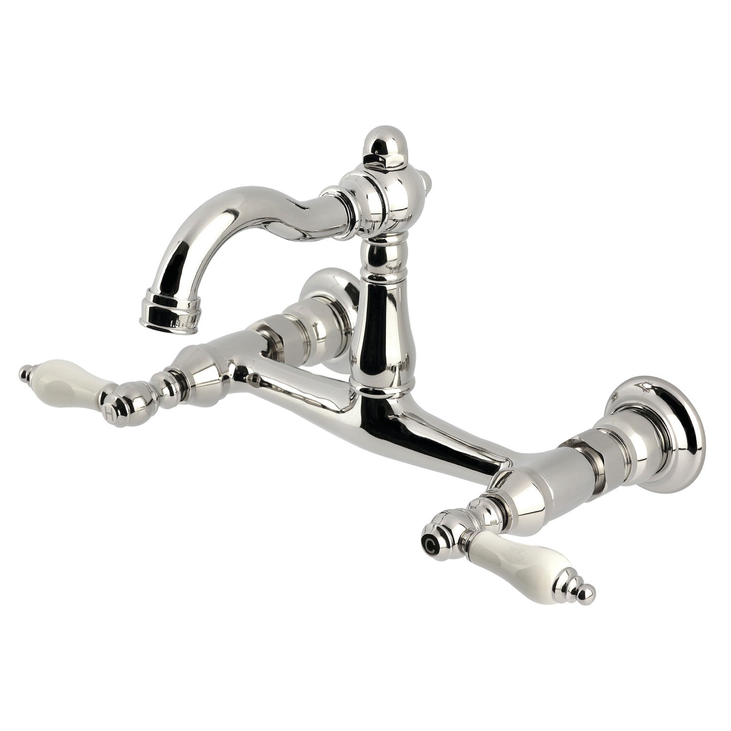 Kingston Heirloom KS3256PL - Vintage Two-Handle 2-Hole Wall Mount Bridge Kitchen Faucet, Polished Nickel