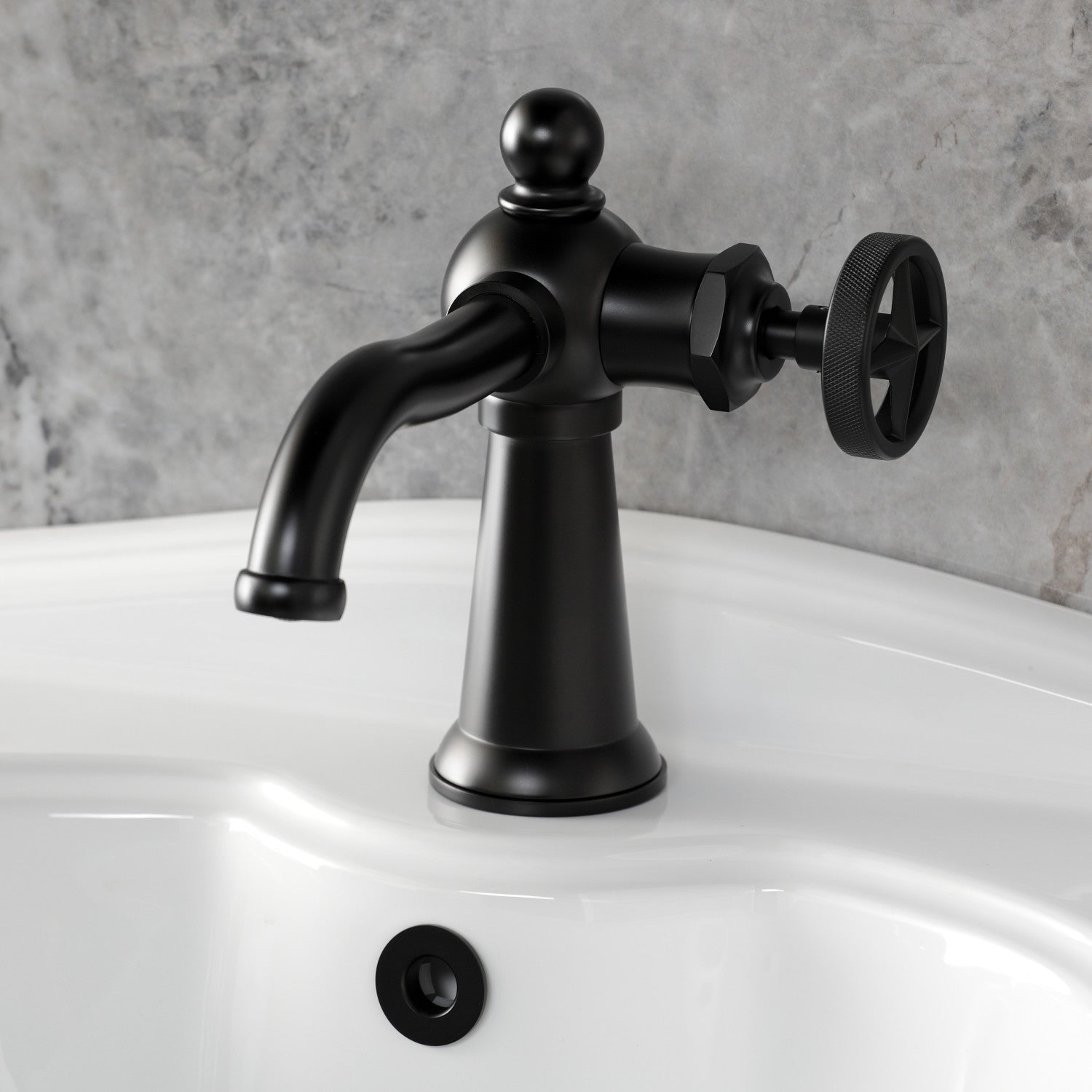 Kingston Tulare KS3540RNX - Ostro One-Handle 1-Hole Bathroom Faucet with Push Pop-Up Drain, Matte Black — thumbnail 2