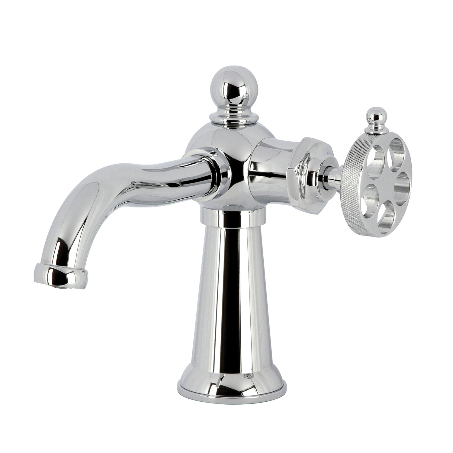 Kingston Tulare KS3541RKZ - Wendell One-Handle 1-Hole Bathroom Faucet with Knurled Handle and Push Pop-Up Drain, Polished Chrome
