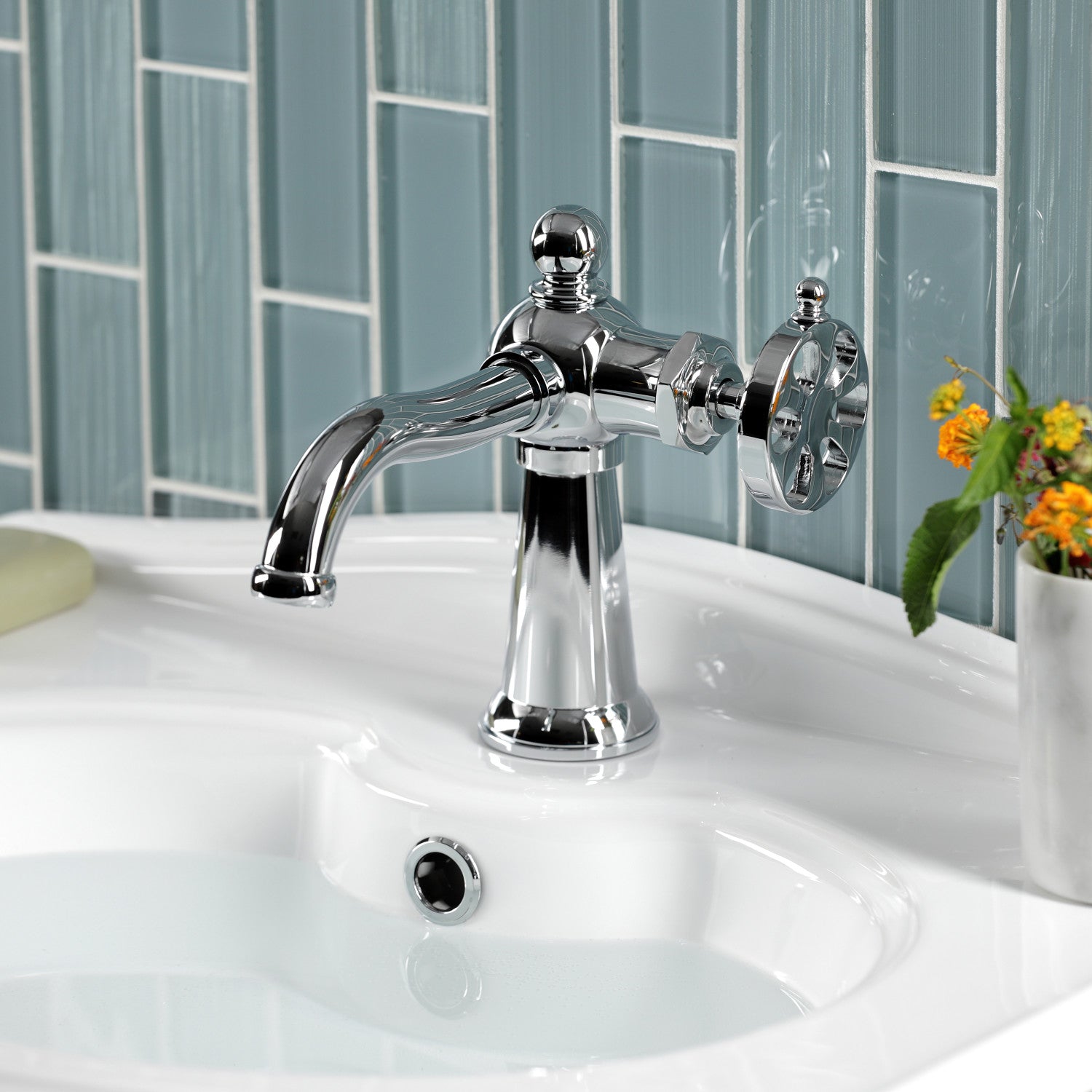 Kingston Tulare KS3541RX - Belknap One-Handle 1-Hole Bathroom Faucet with Push Pop-Up Drain, Polished Chrome — thumbnail 2