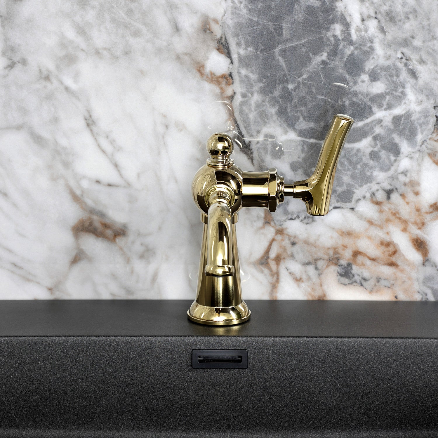 Kingston Tulare KS3542TKL - Hallerbos One-Handle 1-Hole Bathroom Faucet with Push Pop-Up Drain, Polished Brass — thumbnail 2