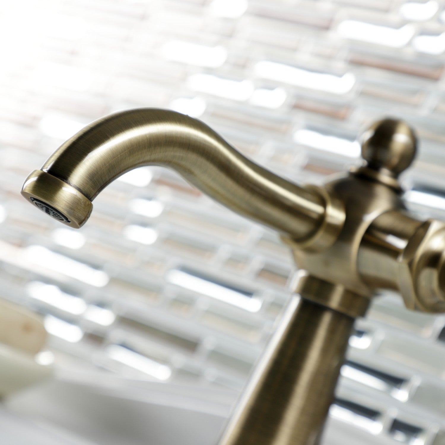 Kingston Tulare KS3543RKX - Webb One-Handle 1-Hole Bathroom Faucet with Knurled Handle and Push Pop-Up Drain, Antique Brass — thumbnail 3