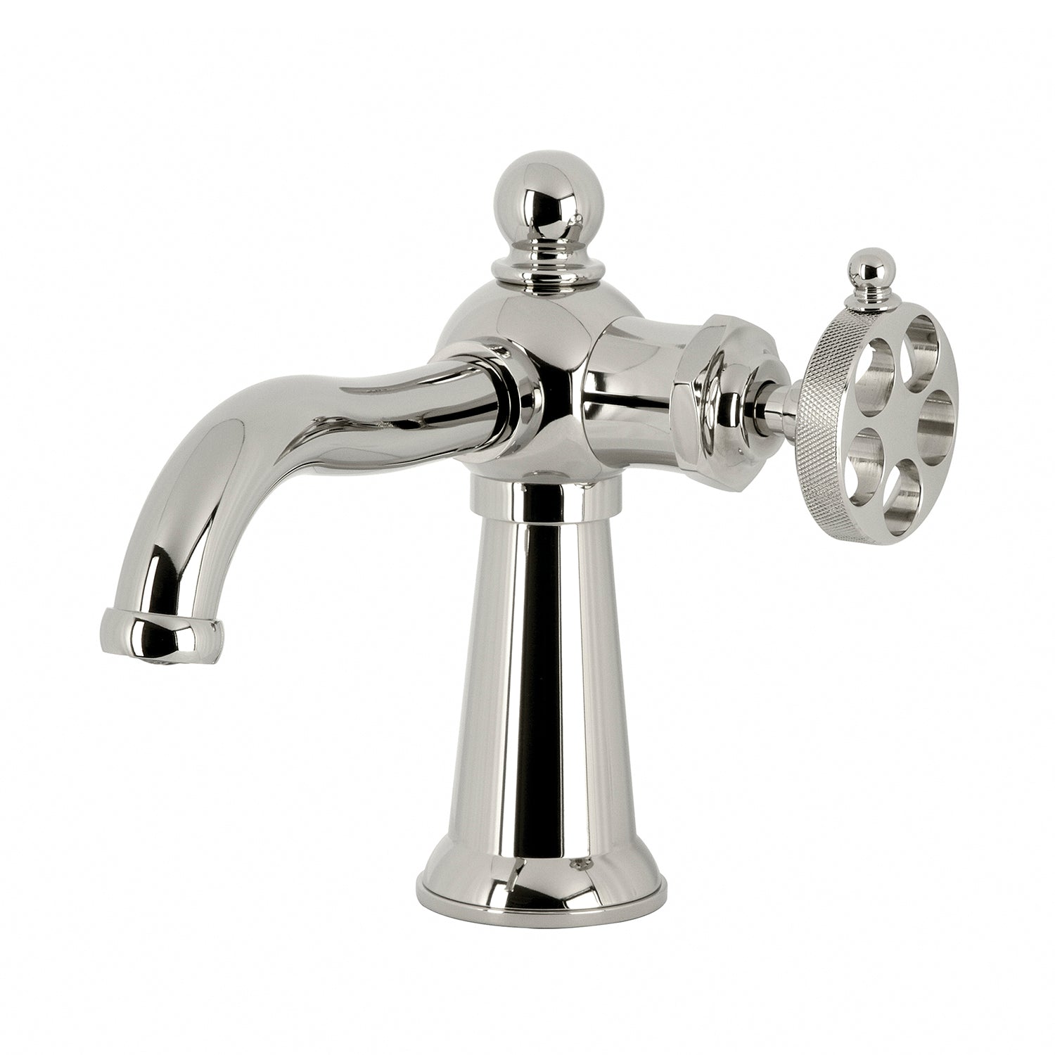 Kingston Tulare KS3546RKZ - Wendell One-Handle 1-Hole Bathroom Faucet with Knurled Handle and Push Pop-Up Drain, Polished Nickel