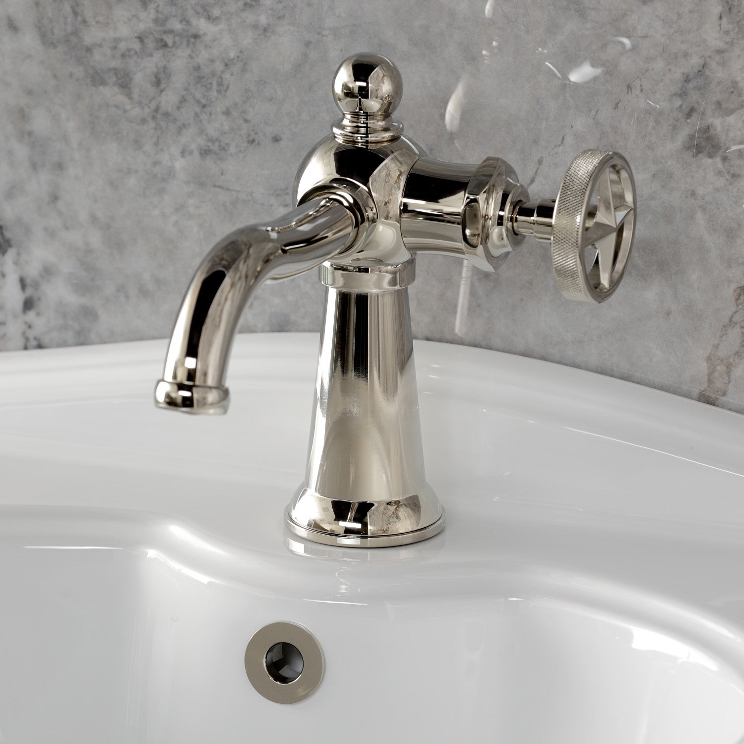 Kingston Tulare KS3546RNX - Ostro One-Handle 1-Hole Bathroom Faucet with Push Pop-Up Drain, Polished Nickel — thumbnail 2