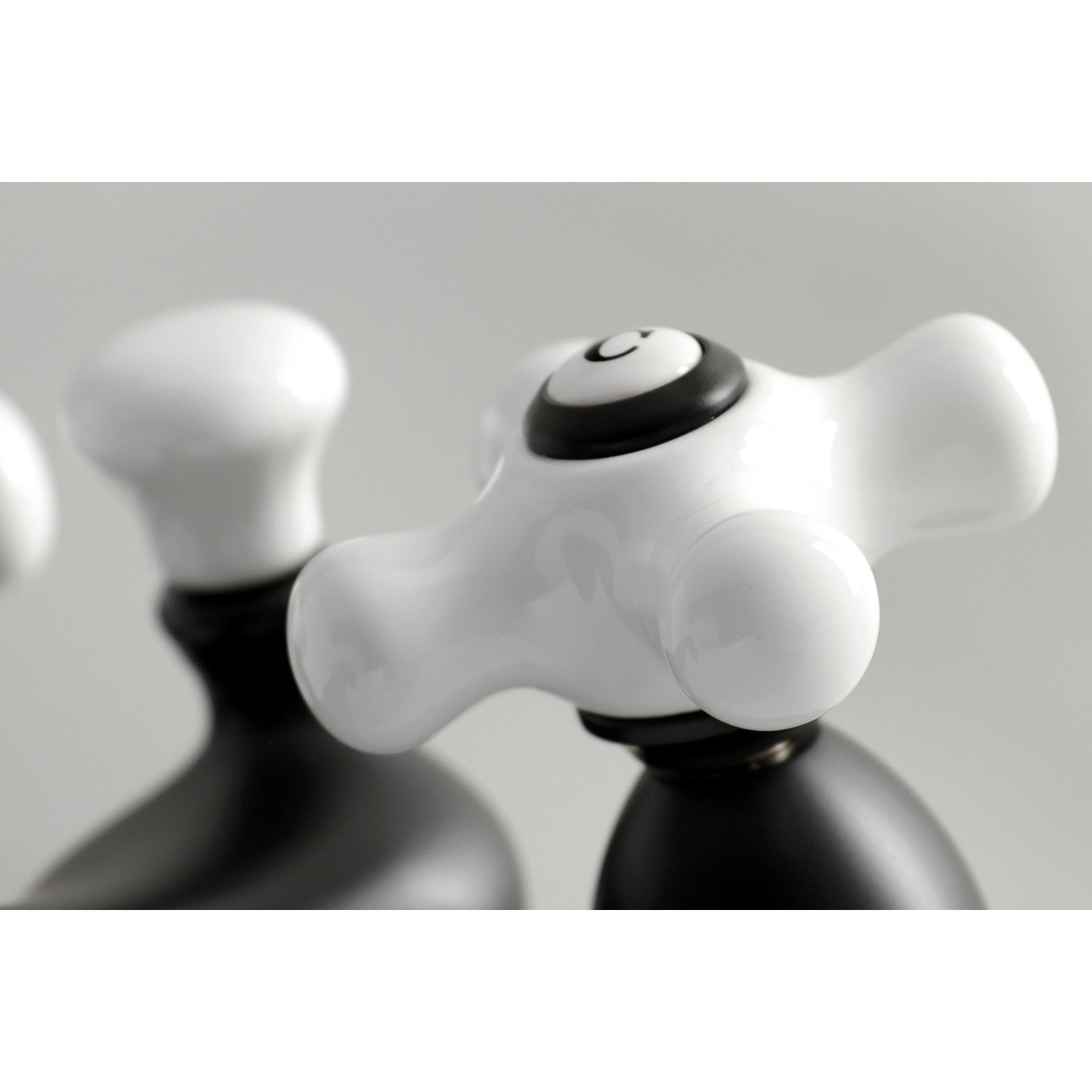 Kingston Heirloom KS3600PX - Restoration Double-Handle 3-Hole Deck Mount 4-Inch Centerset Bathroom Faucet with Brass Pop-Up, Matte Black — thumbnail 2