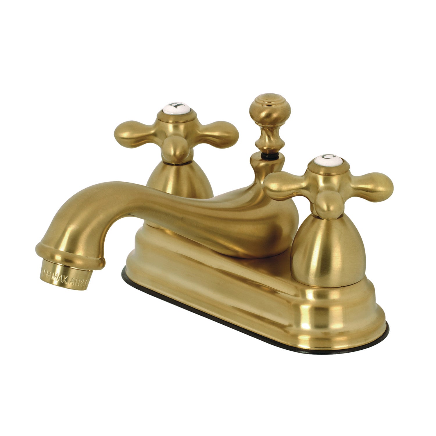 Kingston Heirloom KS3607AX - Restoration Double-Handle 3-Hole Deck Mount 4-Inch Centerset Bathroom Faucet with Brass Pop-Up, Brushed Brass