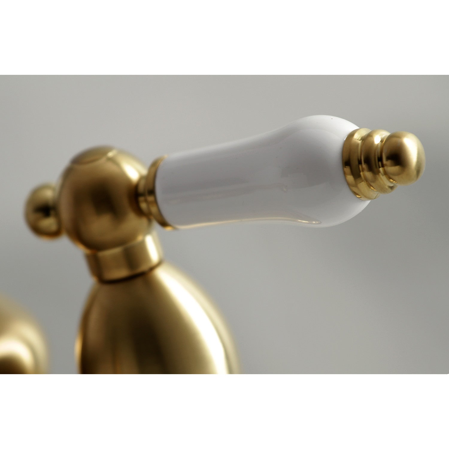 Kingston Heirloom KS3607PL - Restoration Double-Handle 3-Hole Deck Mount 4-Inch Centerset Bathroom Faucet with Brass Pop-Up, Brushed Brass — thumbnail 2