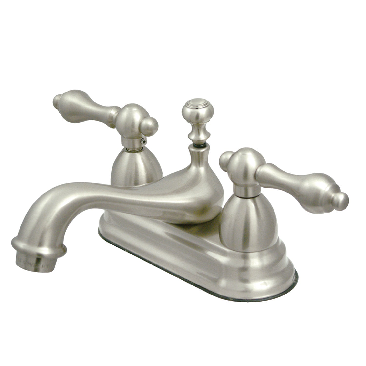 Kingston Heirloom KS3608AL - Restoration Double-Handle 3-Hole Deck Mount 4-Inch Centerset Bathroom Faucet with Brass Pop-Up, Brushed Nickel