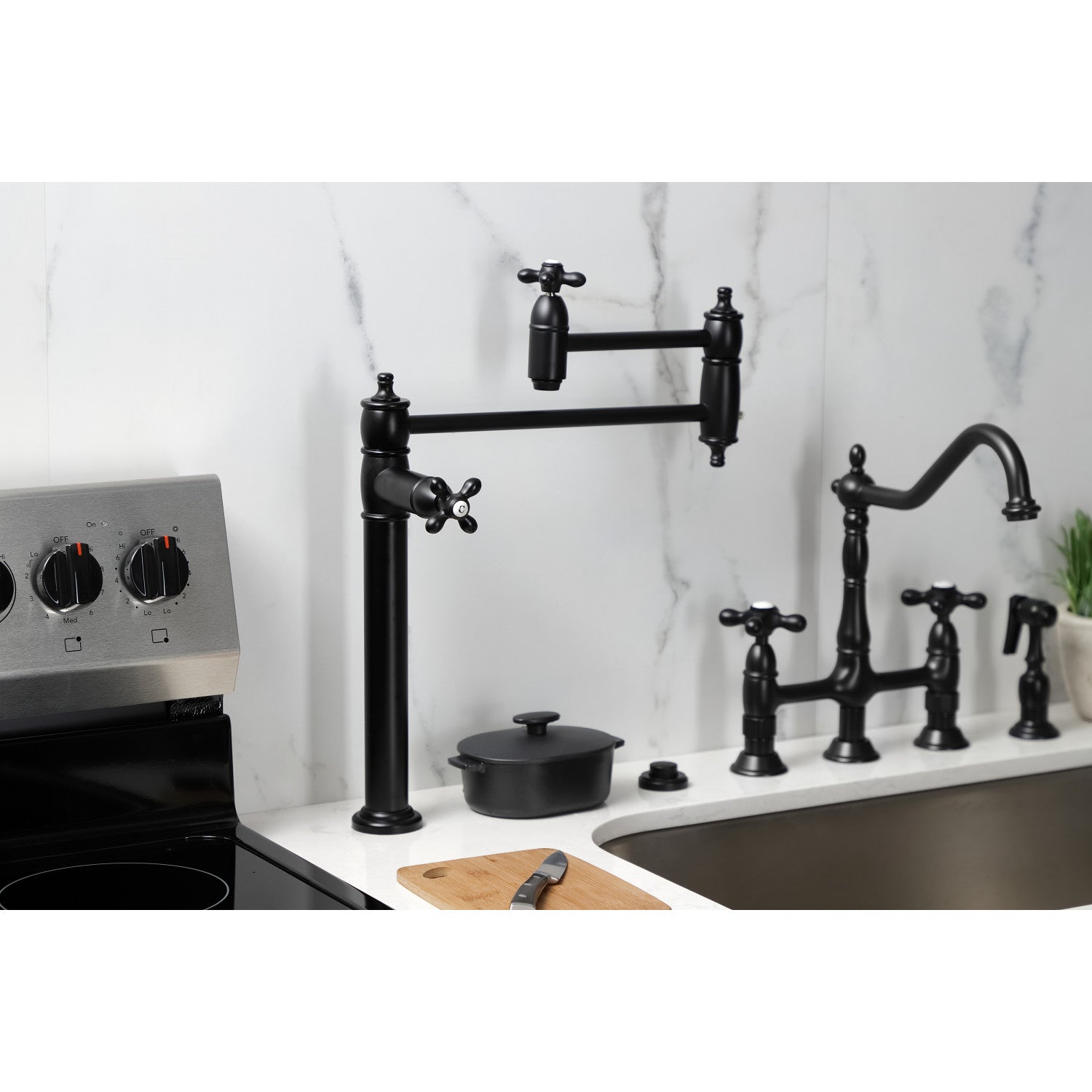 Kingston Heirloom KS3700AX - Restoration Two-Handle 1-Hole Deck Mount Pot Filler Faucet, Matte Black — thumbnail 3