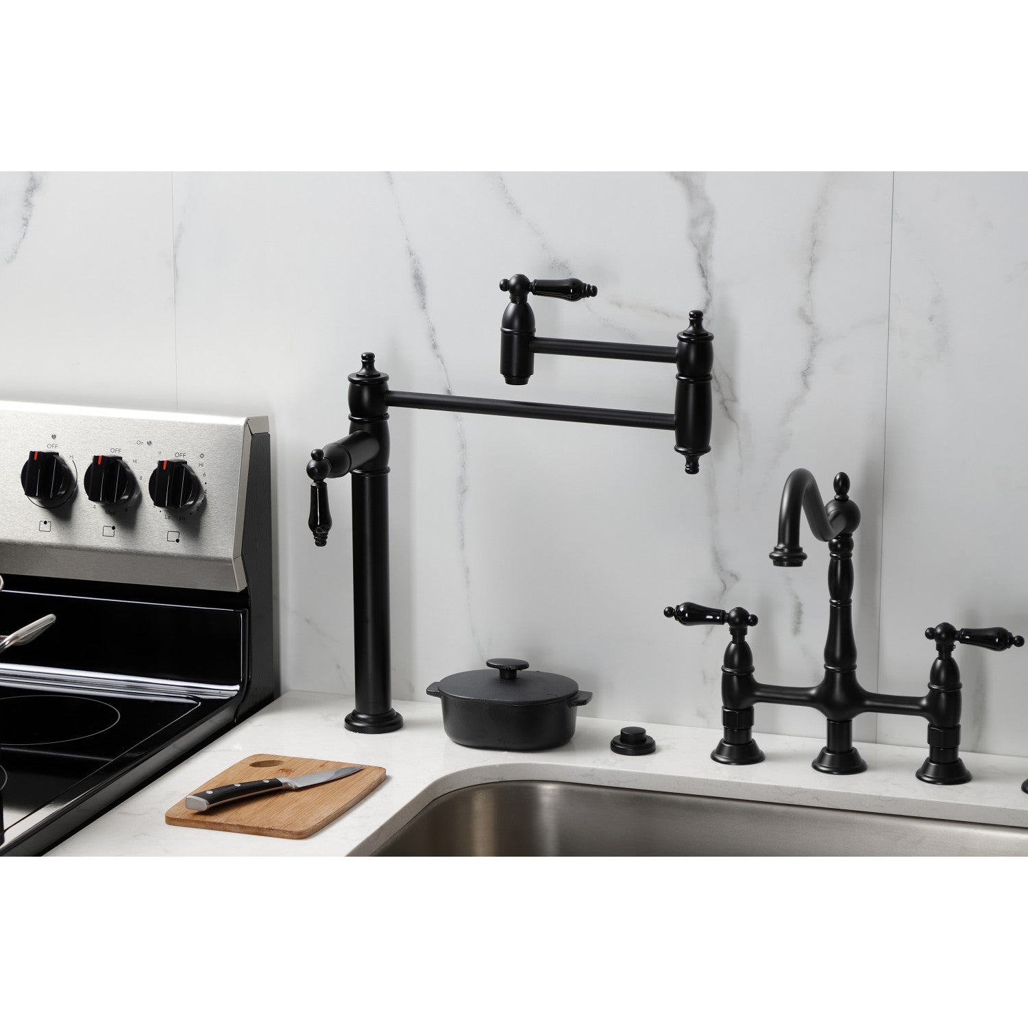 Kingston Heirloom KS3700PKL - Duchess Two-Handle 1-Hole Deck Mount Pot Filler Faucet, Matte Black — thumbnail 2